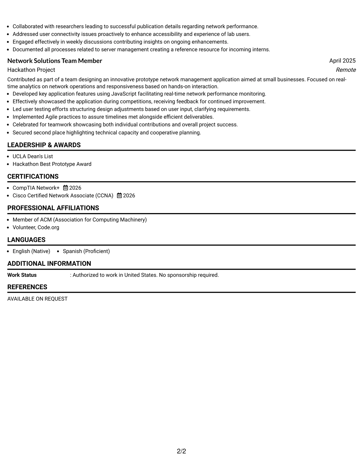 Resume Example Page 2