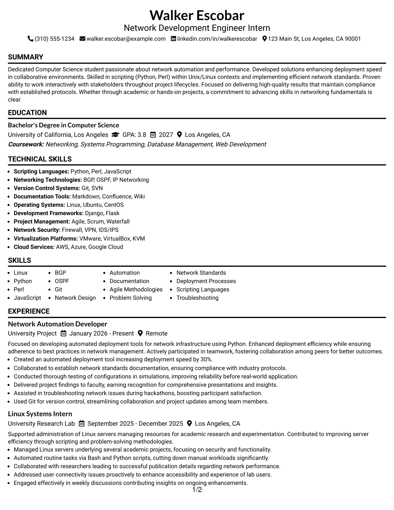 Resume Example Page 1