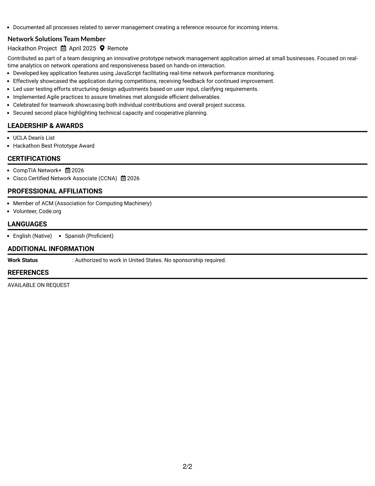 Resume Example Page 2