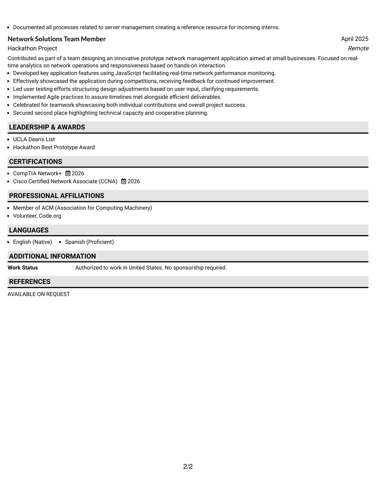 Resume Example Page 2