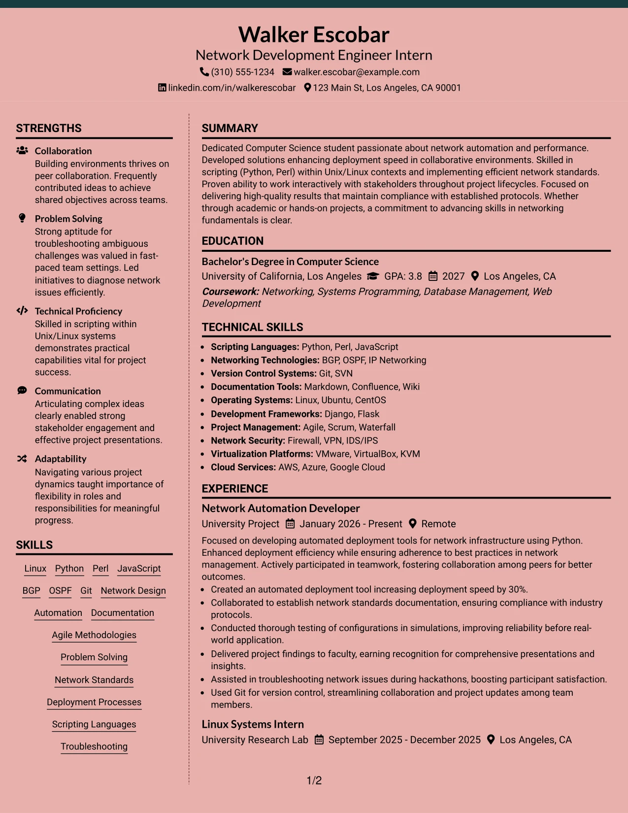 Resume Example Page 1