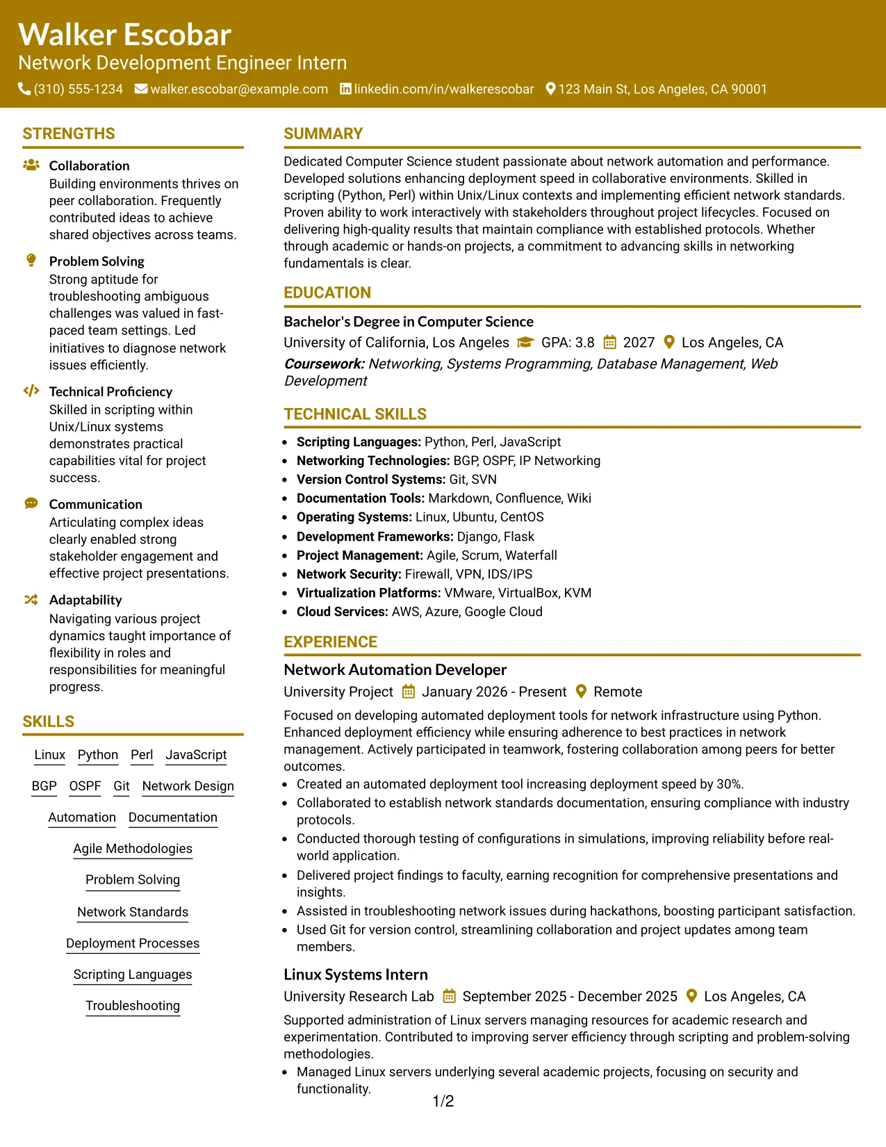 Resume Example Page 1