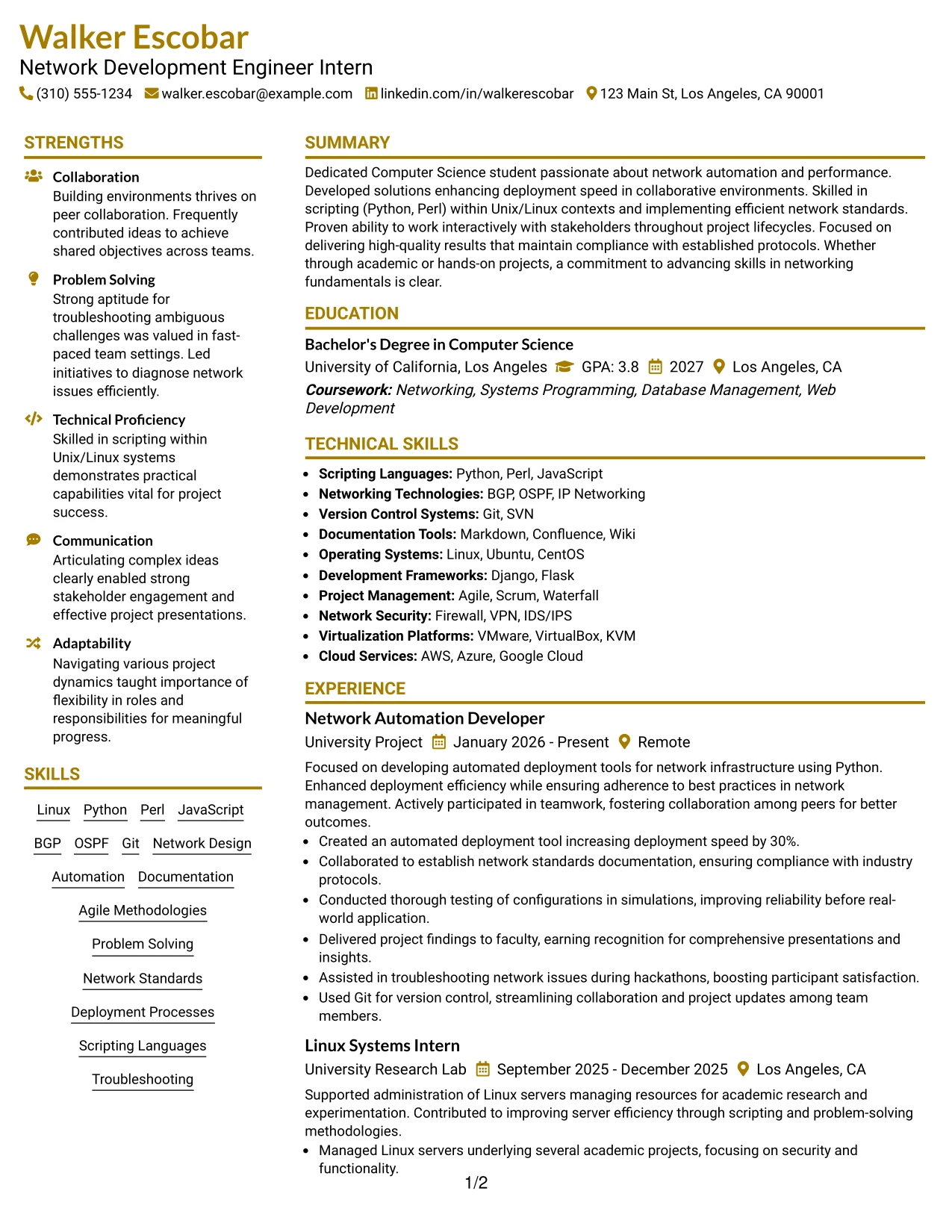 Resume Example Page 1