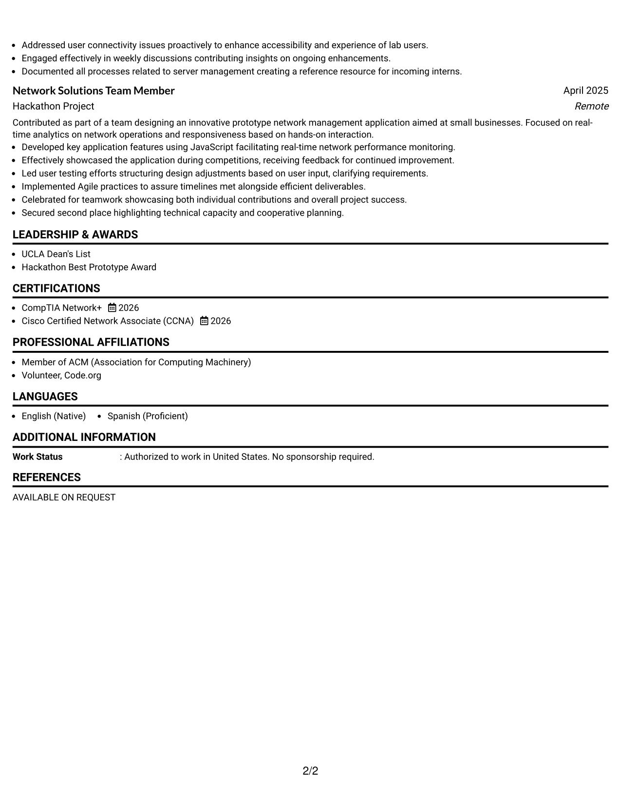 Resume Example Page 2