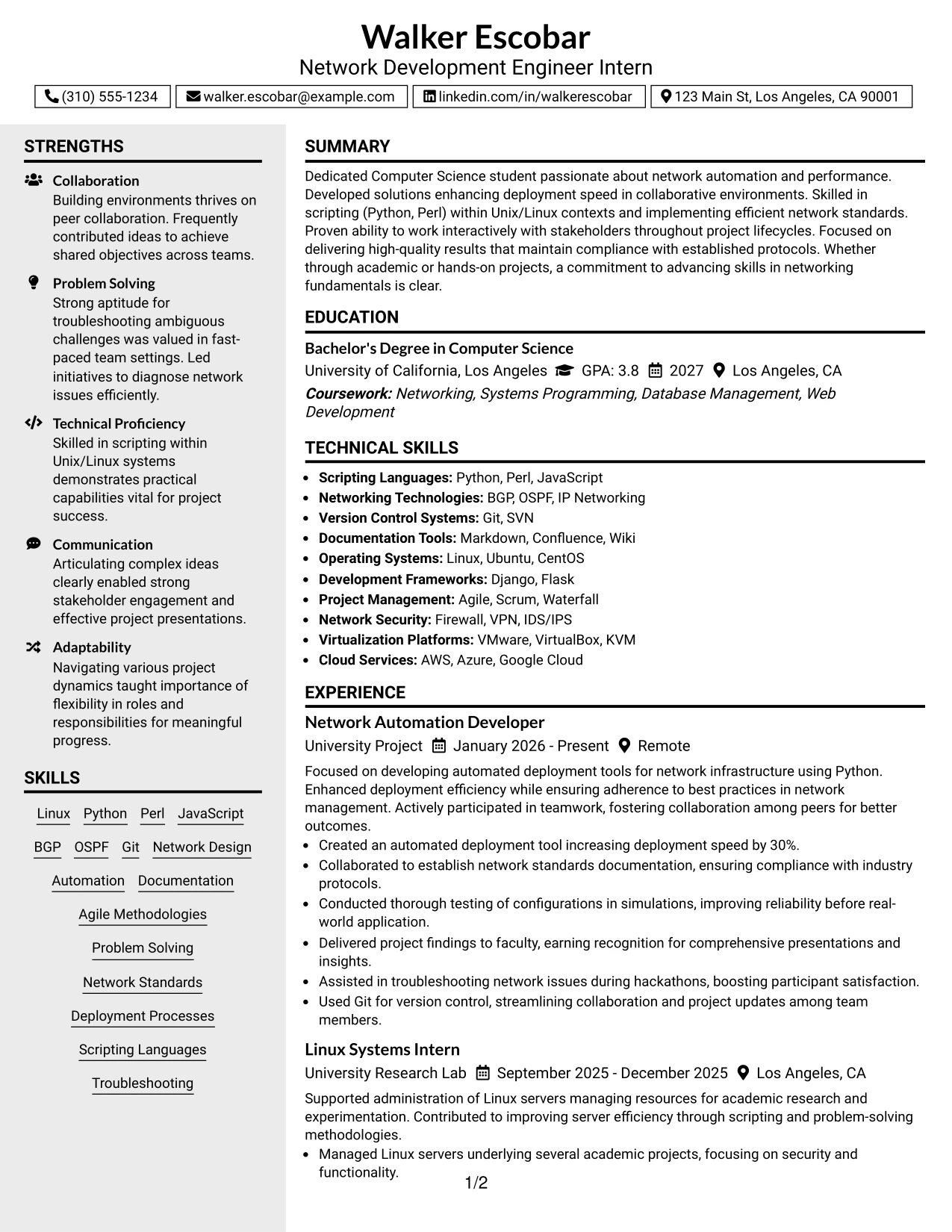 Resume Example Page 1