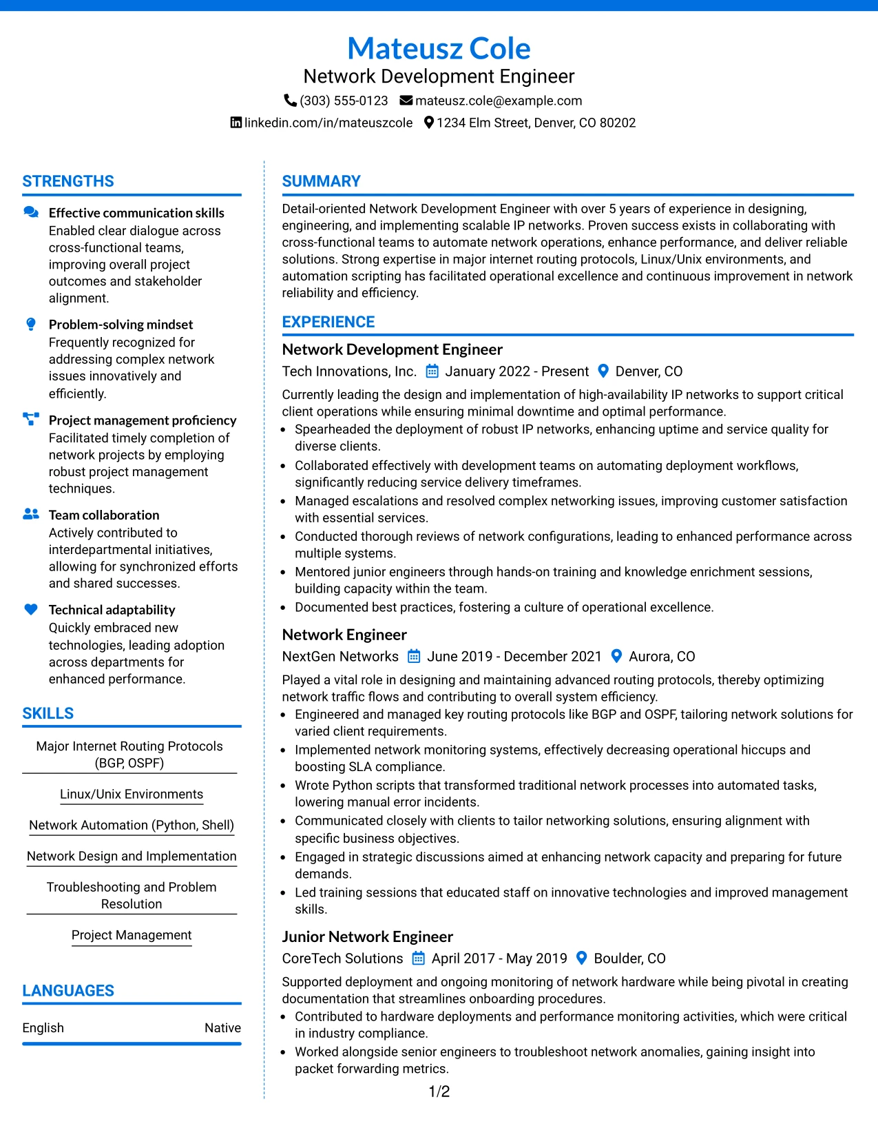 Resume Example Page 1