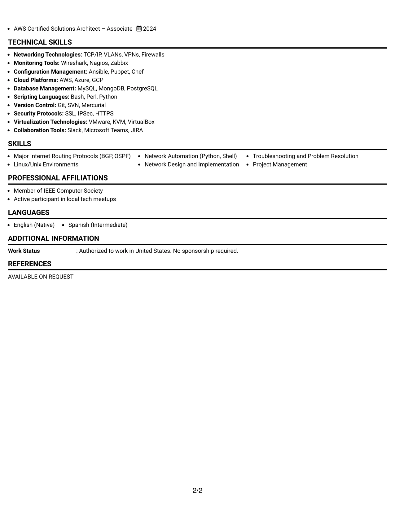 Resume Example Page 2