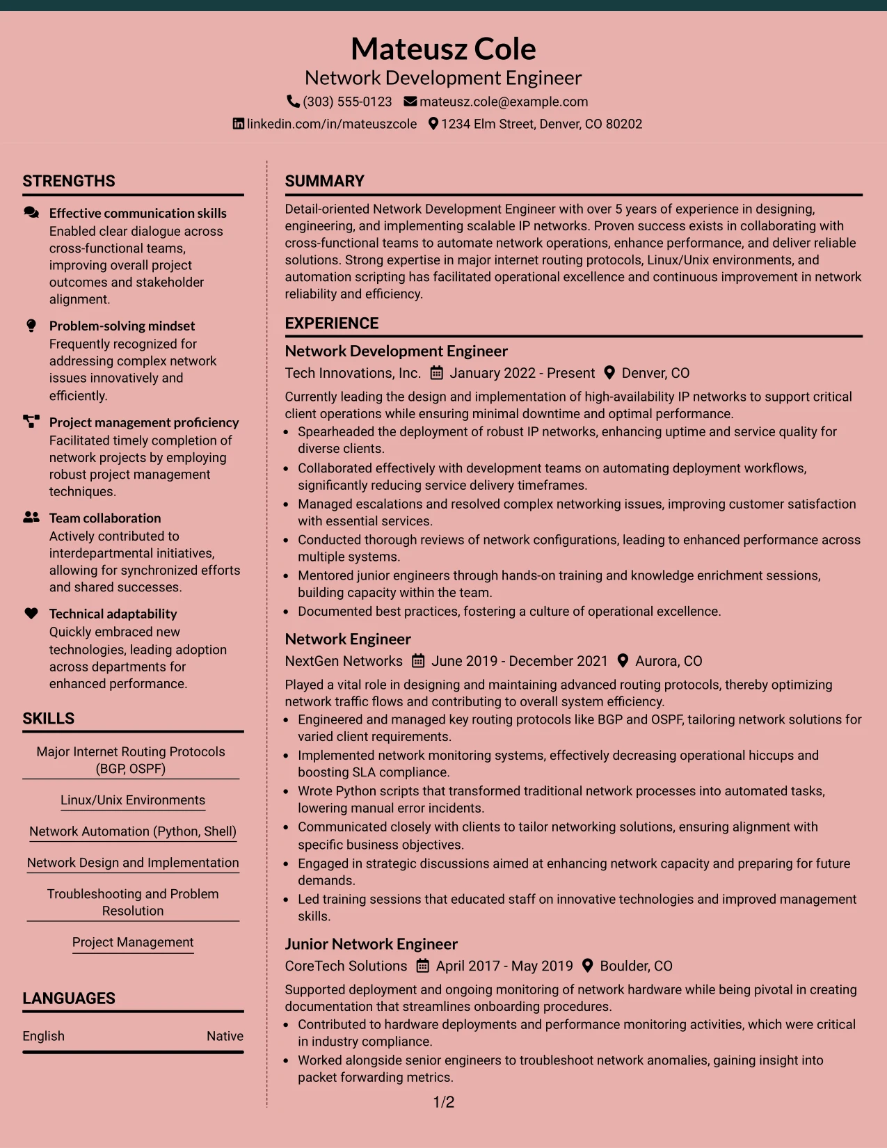 Resume Example Page 1