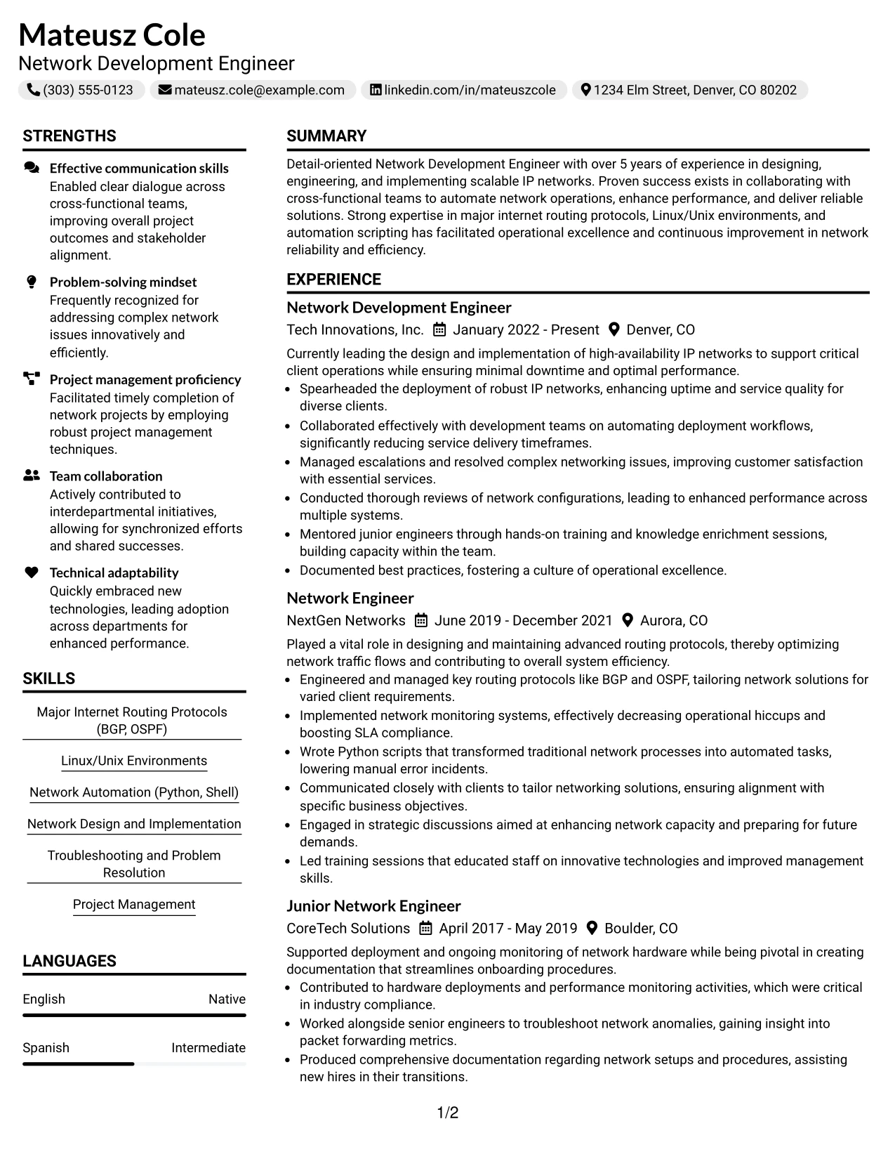Resume Example Page 1