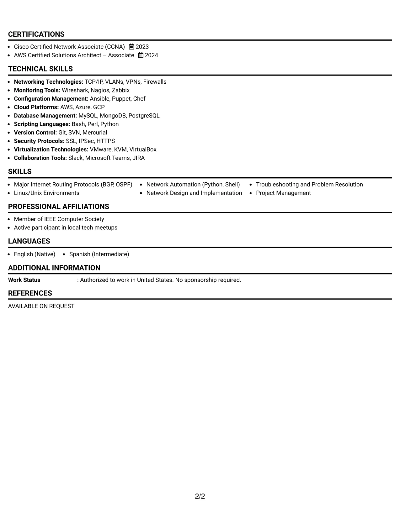 Resume Example Page 2
