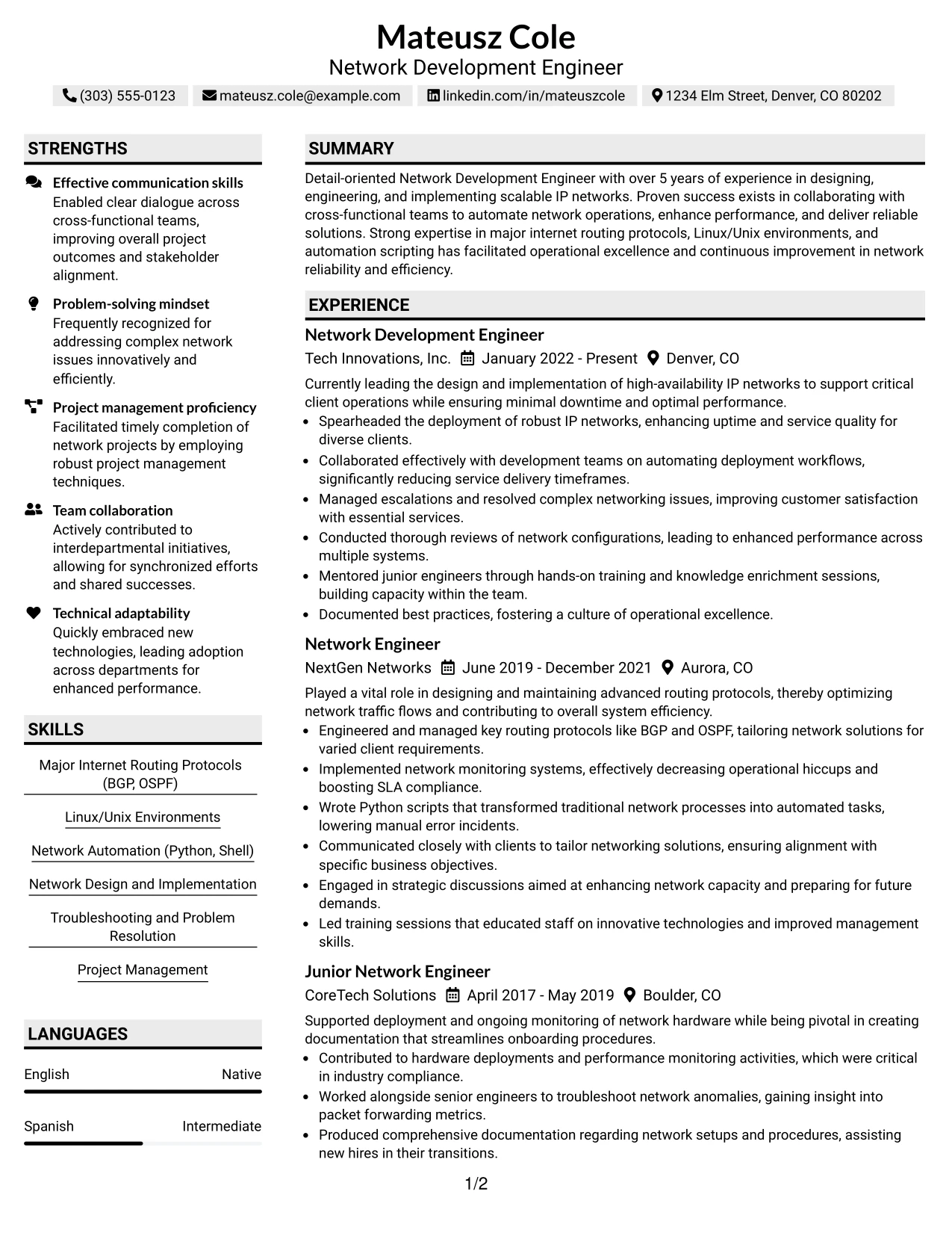 Resume Example Page 1