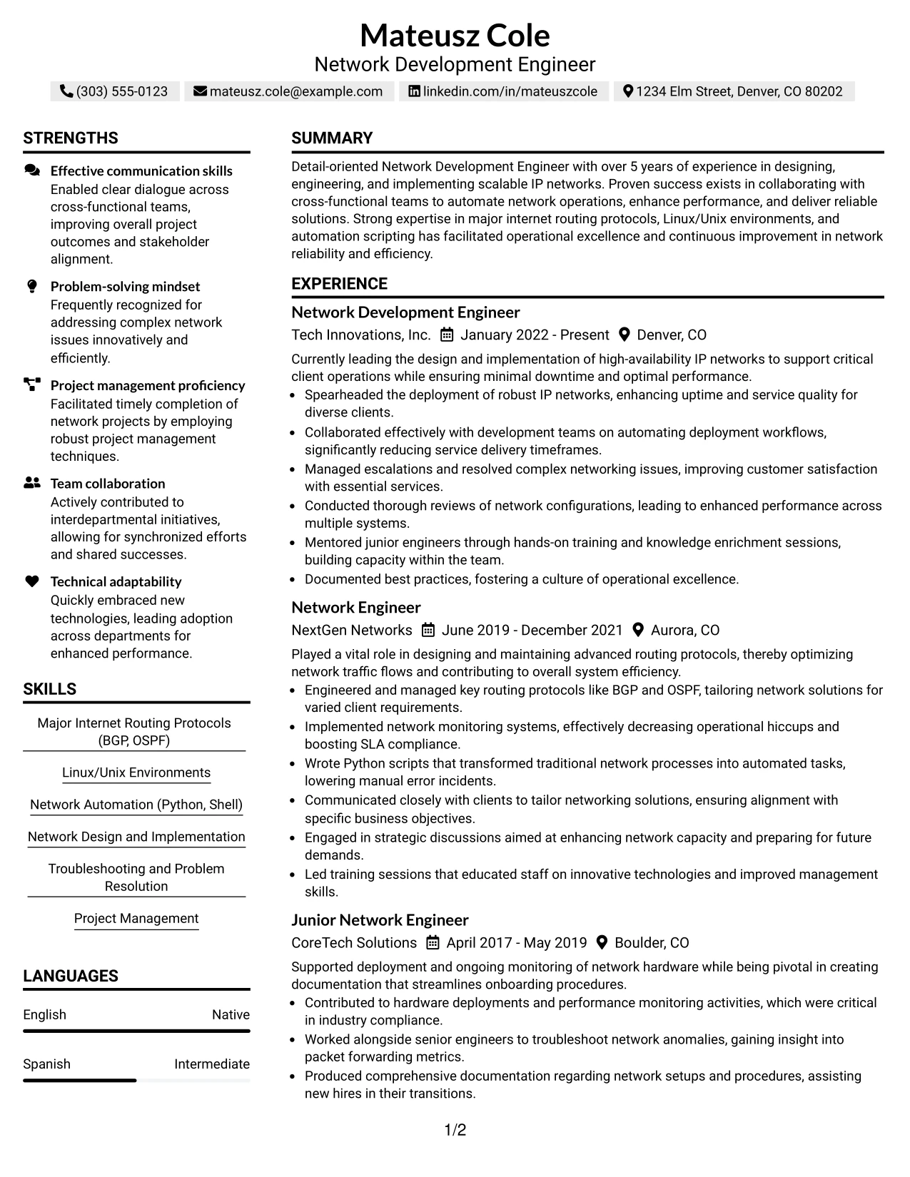 Resume Example Page 1