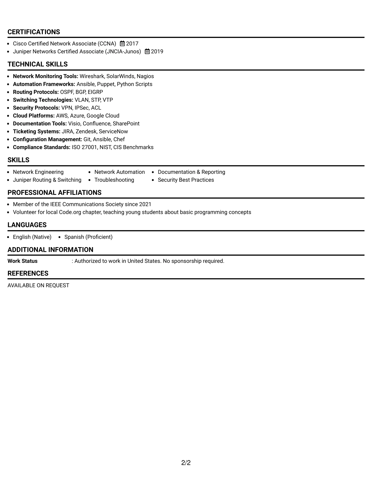 Resume Example Page 2