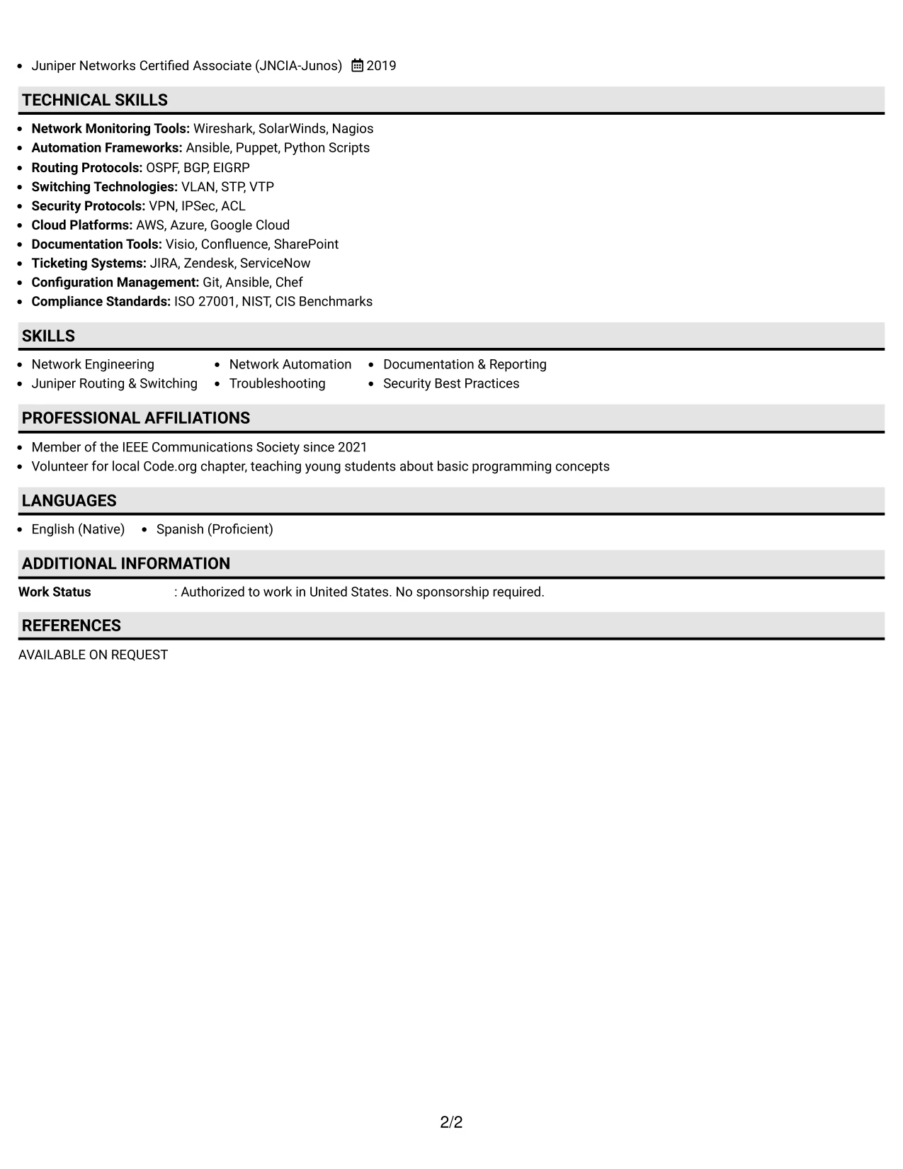 Resume Example Page 2