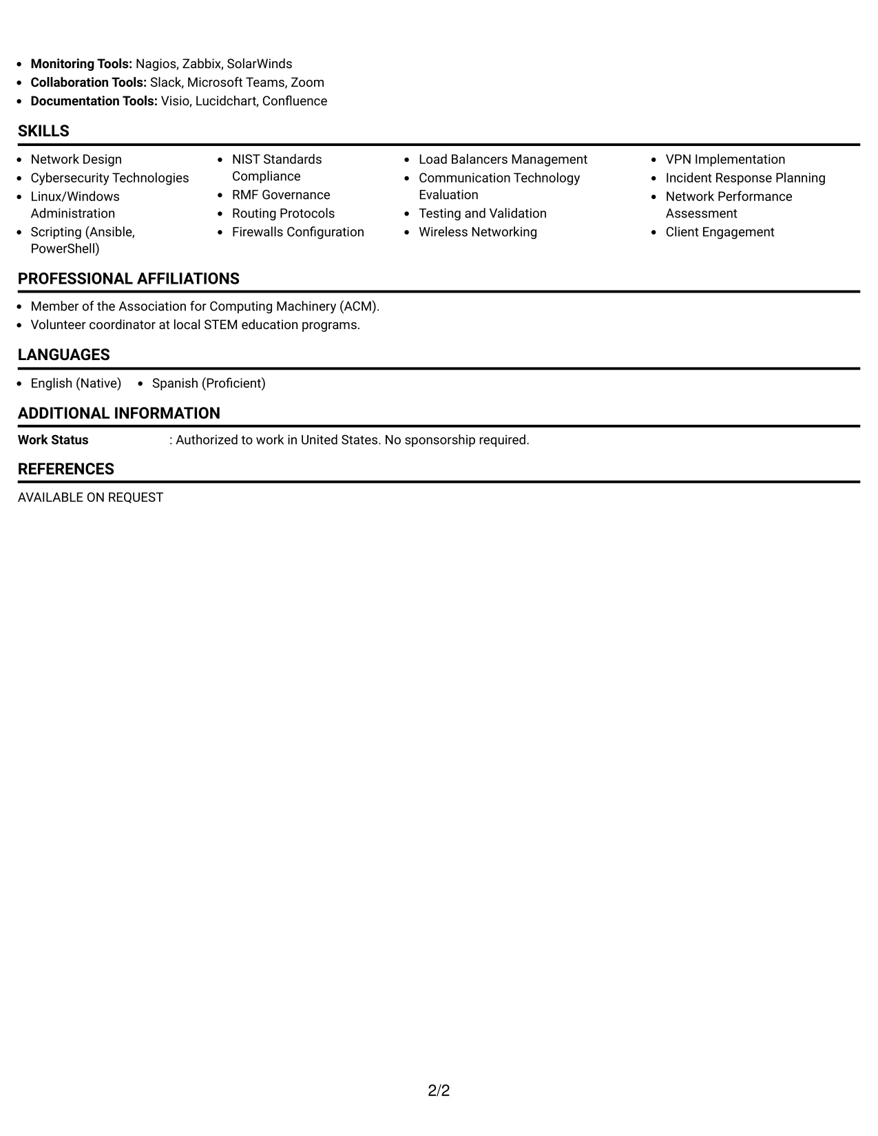 Resume Example Page 2