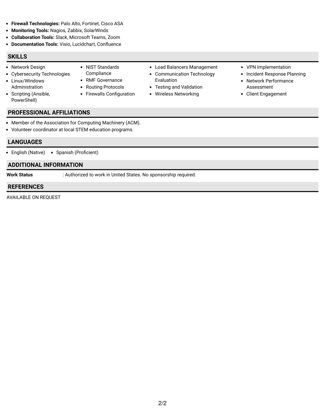 Resume Example Page 2