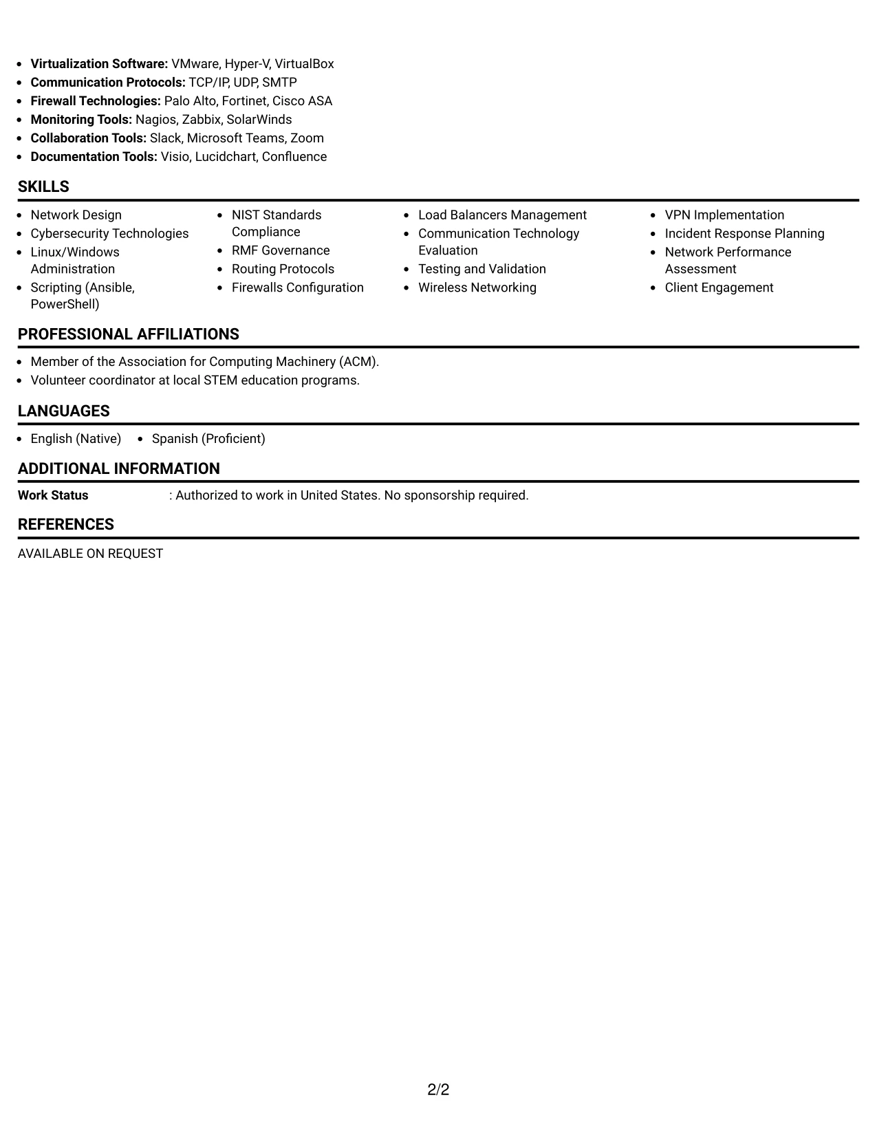 Resume Example Page 2