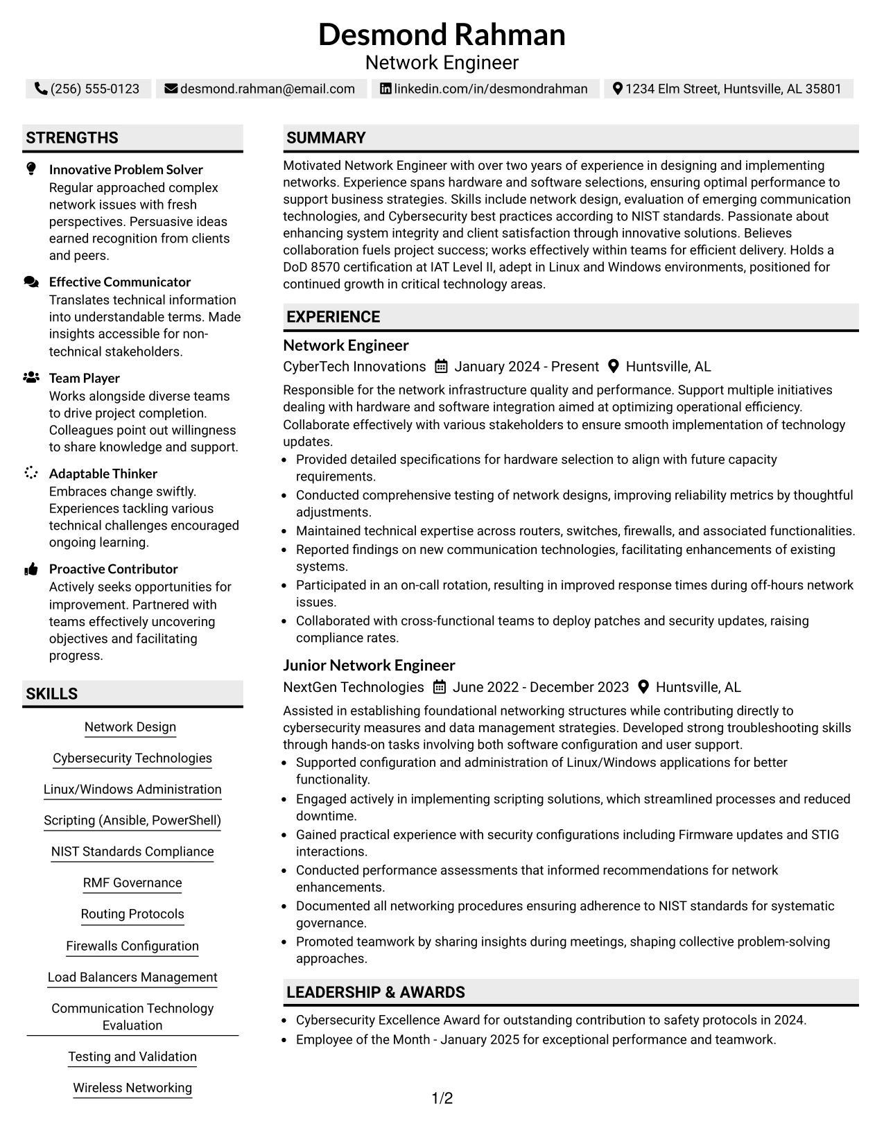Resume Example Page 1