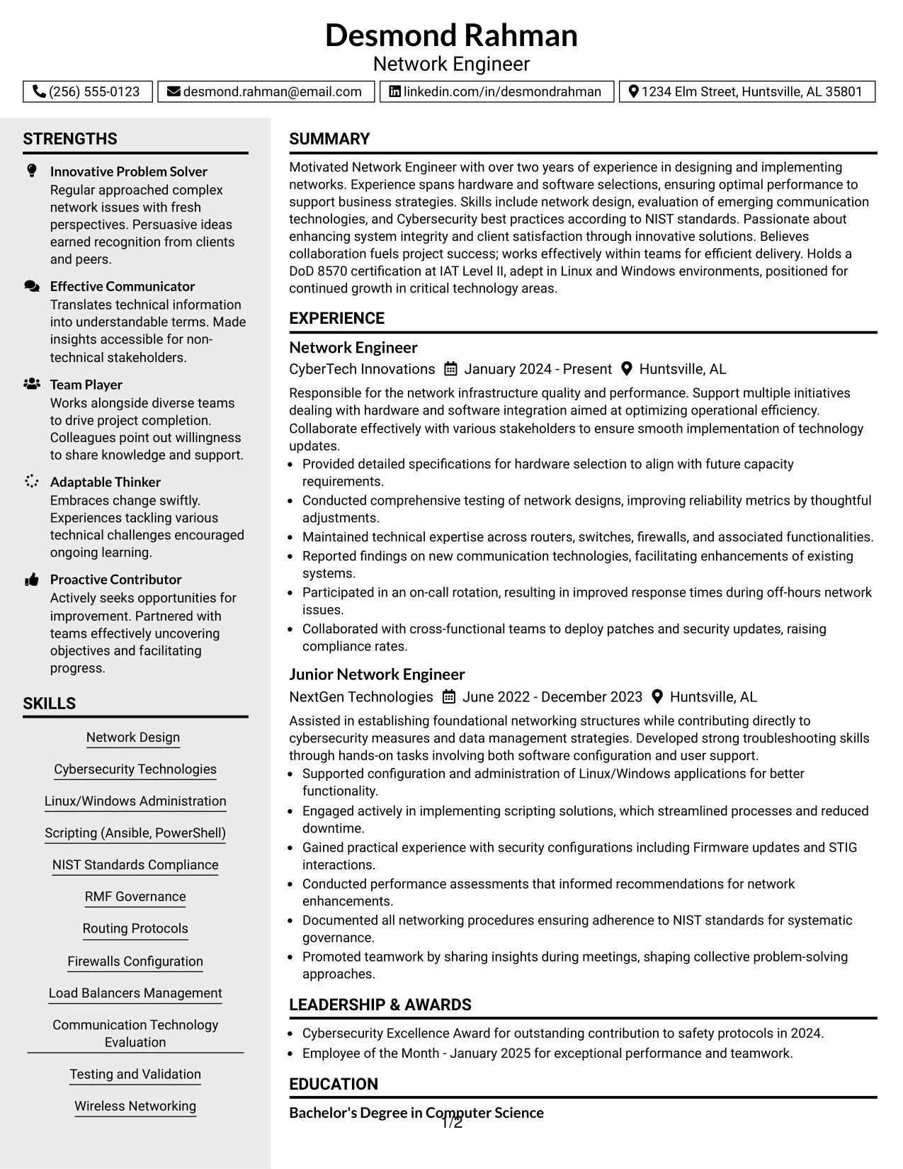Resume Example Page 1