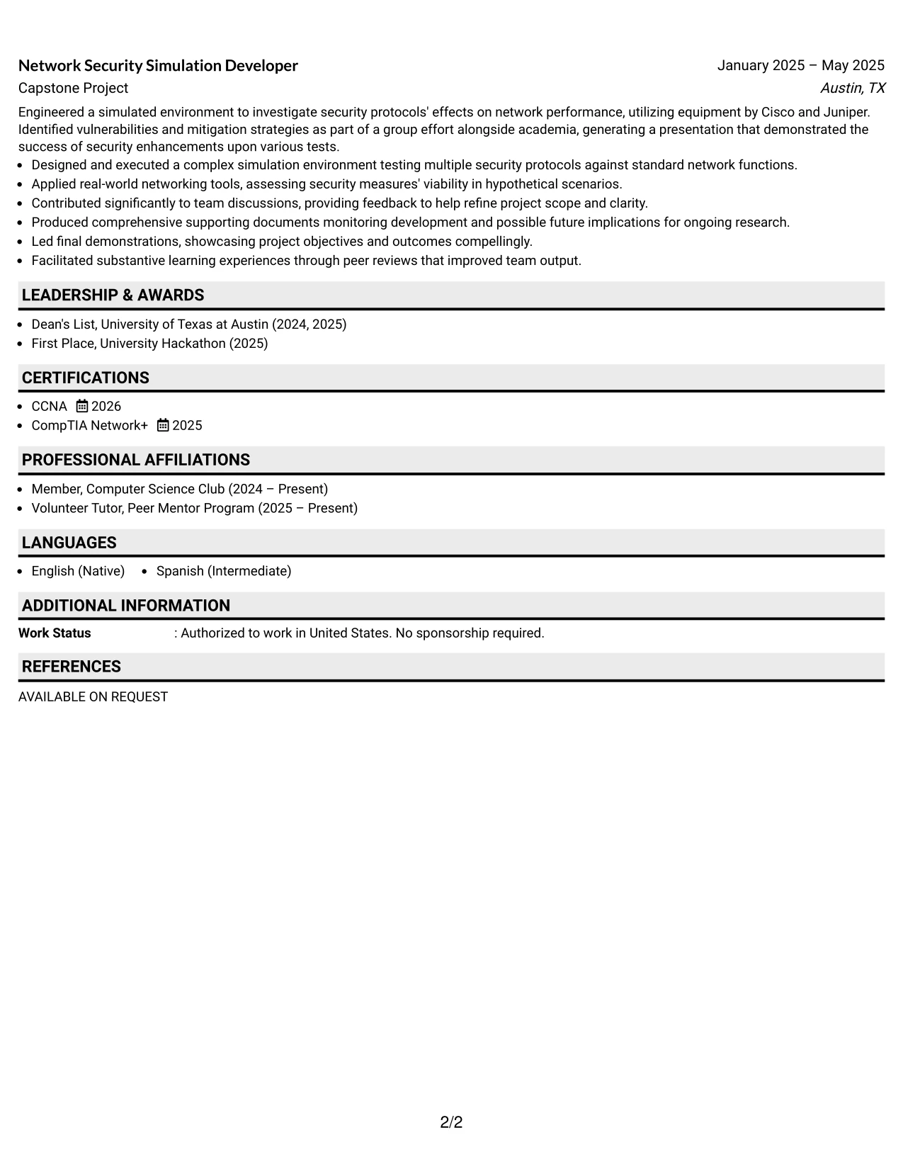 Resume Example Page 2