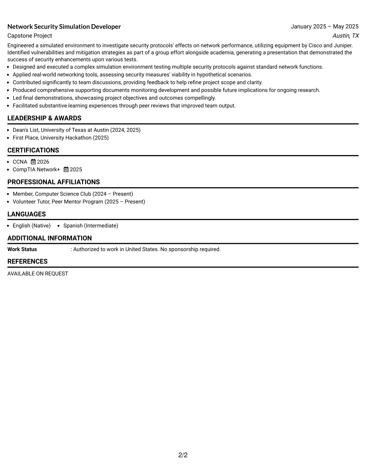 Resume Example Page 2