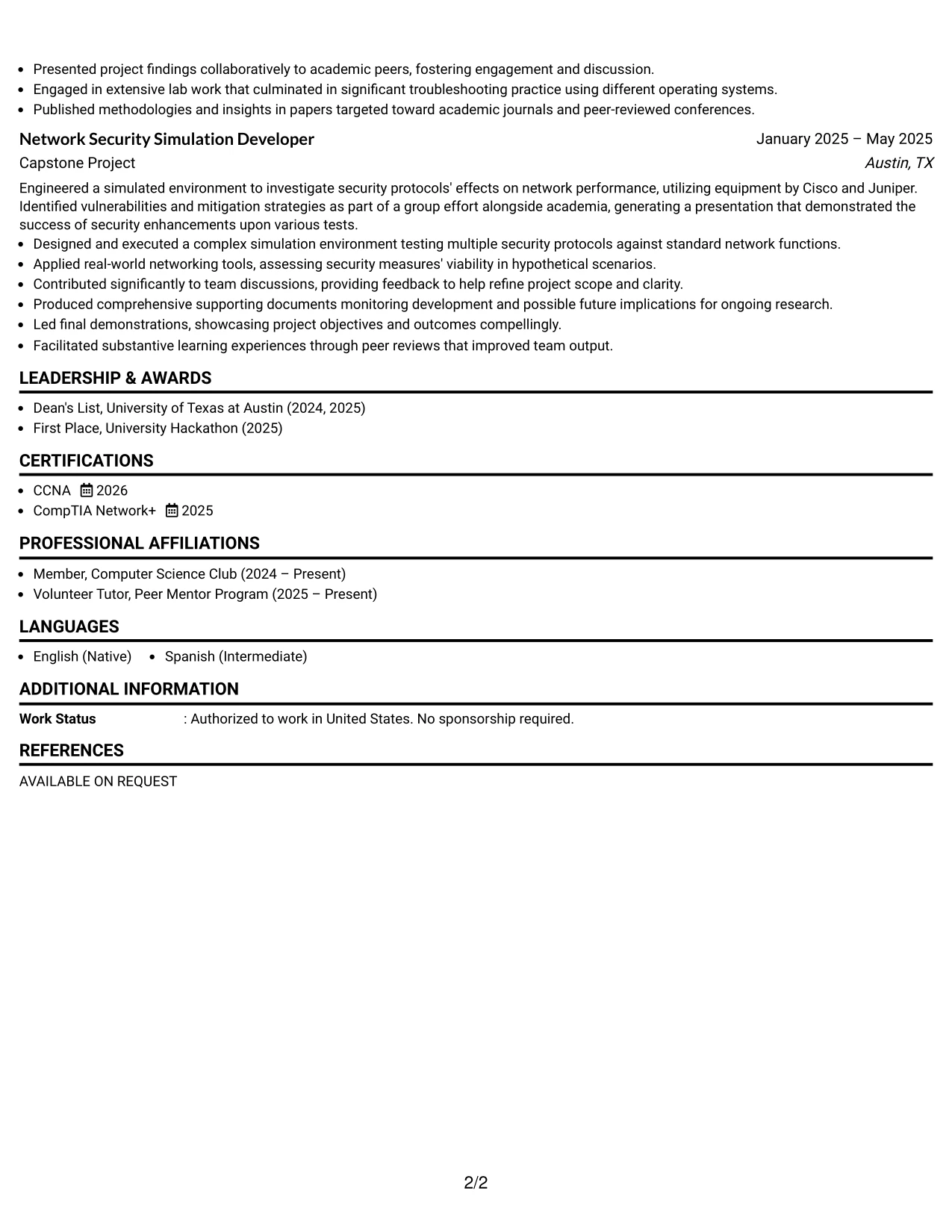 Resume Example Page 2