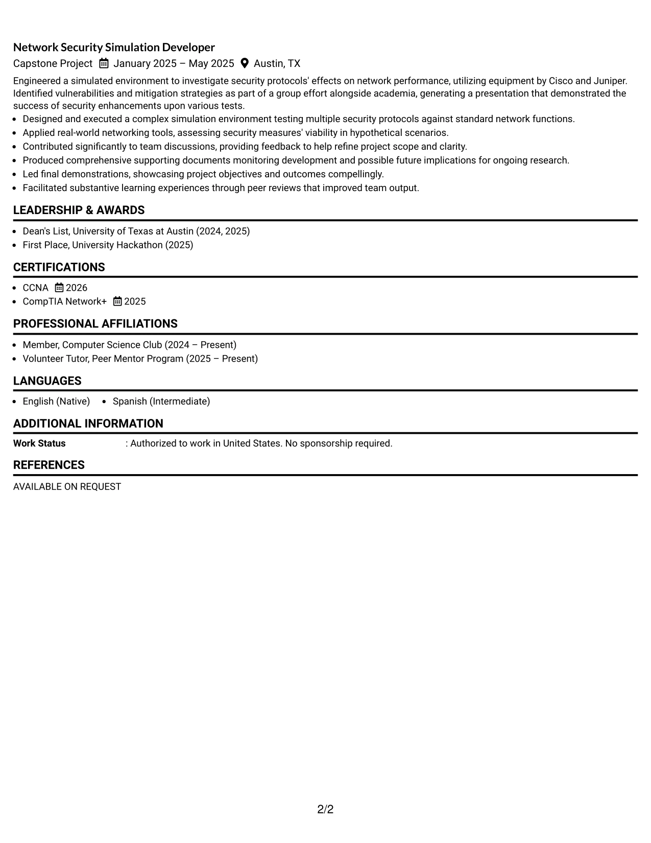 Resume Example Page 2