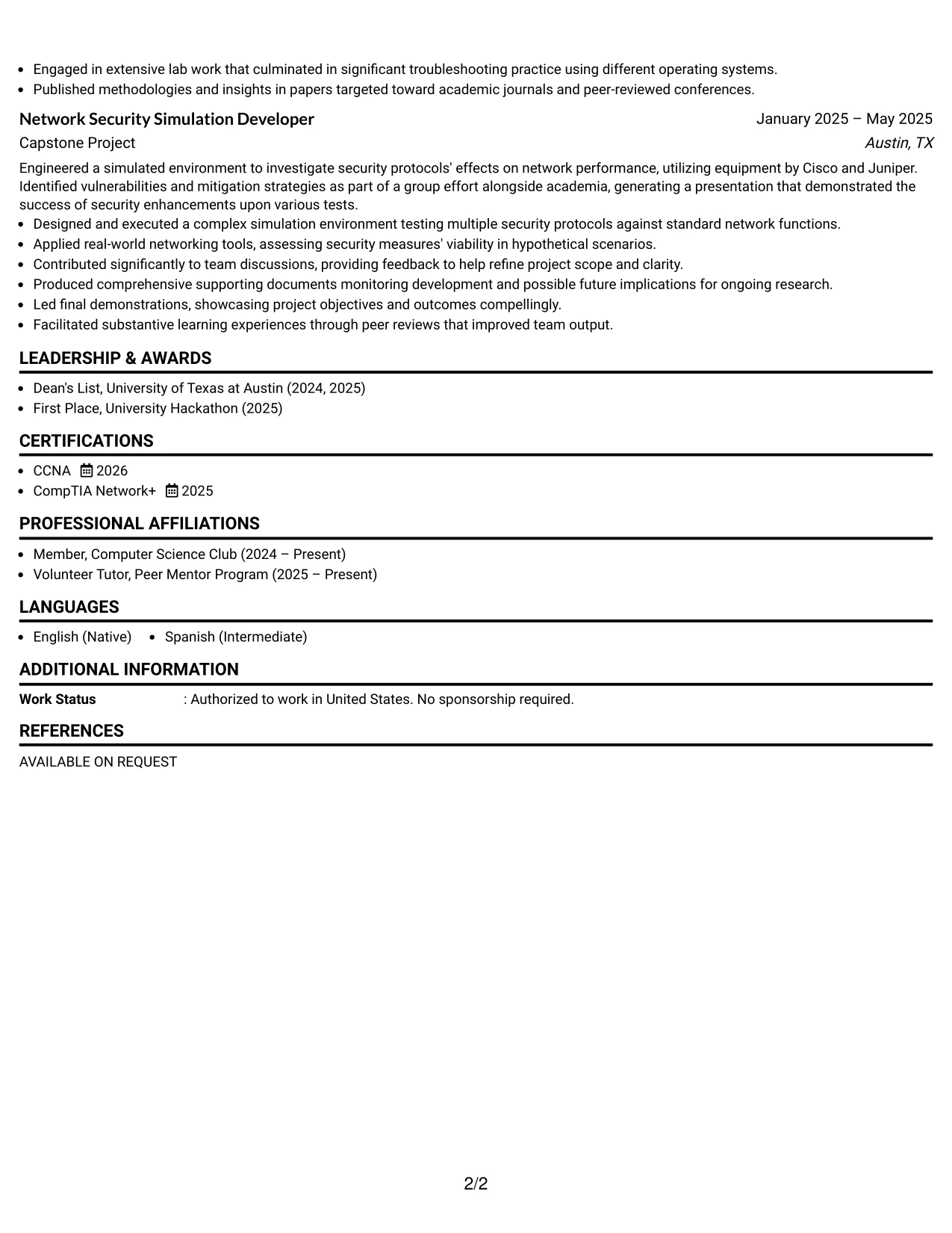 Resume Example Page 2