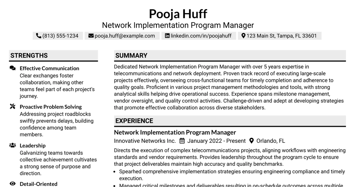 33 Network Implementation Program Manager Resume Templates with Example