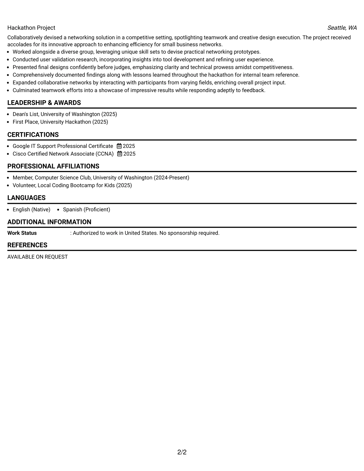Resume Example Page 2