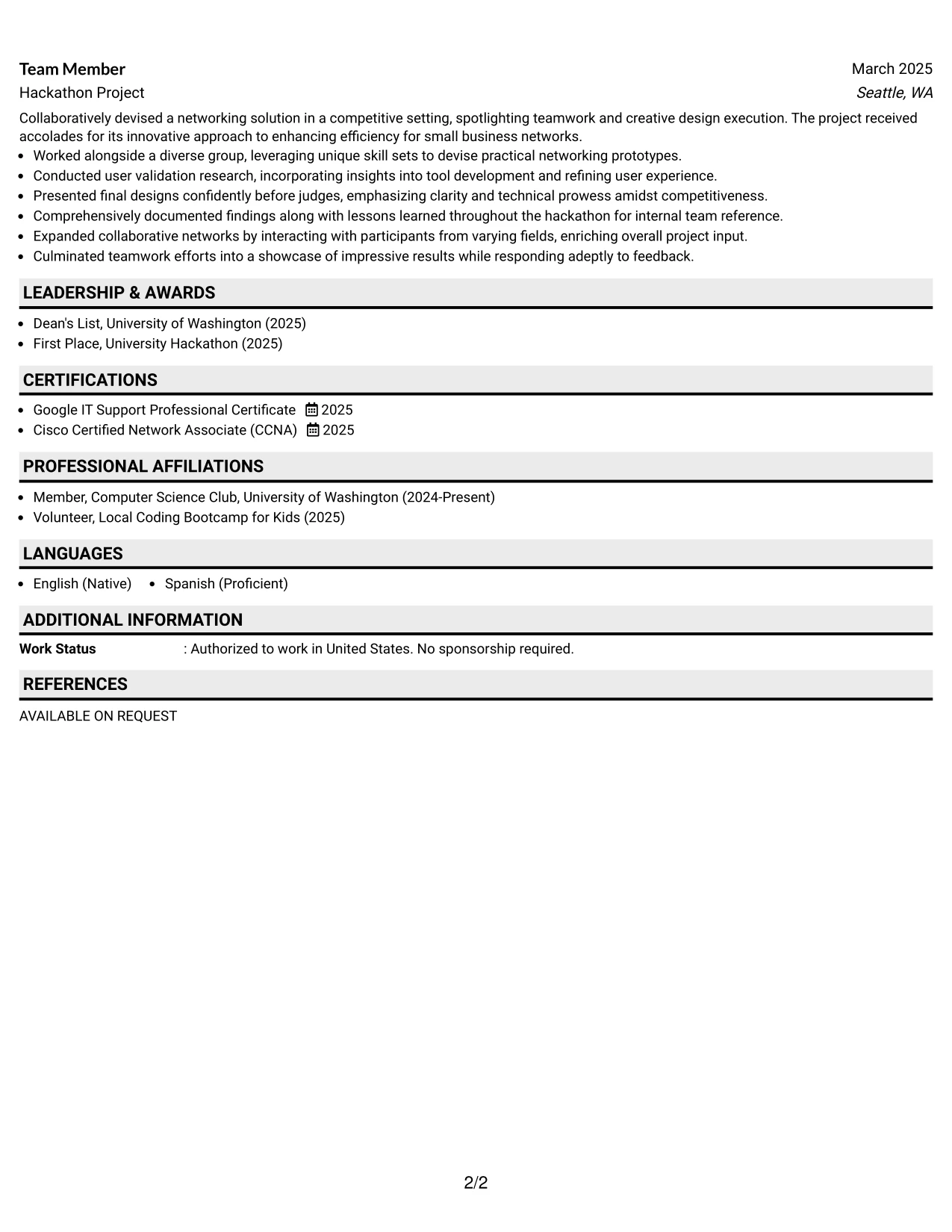 Resume Example Page 2