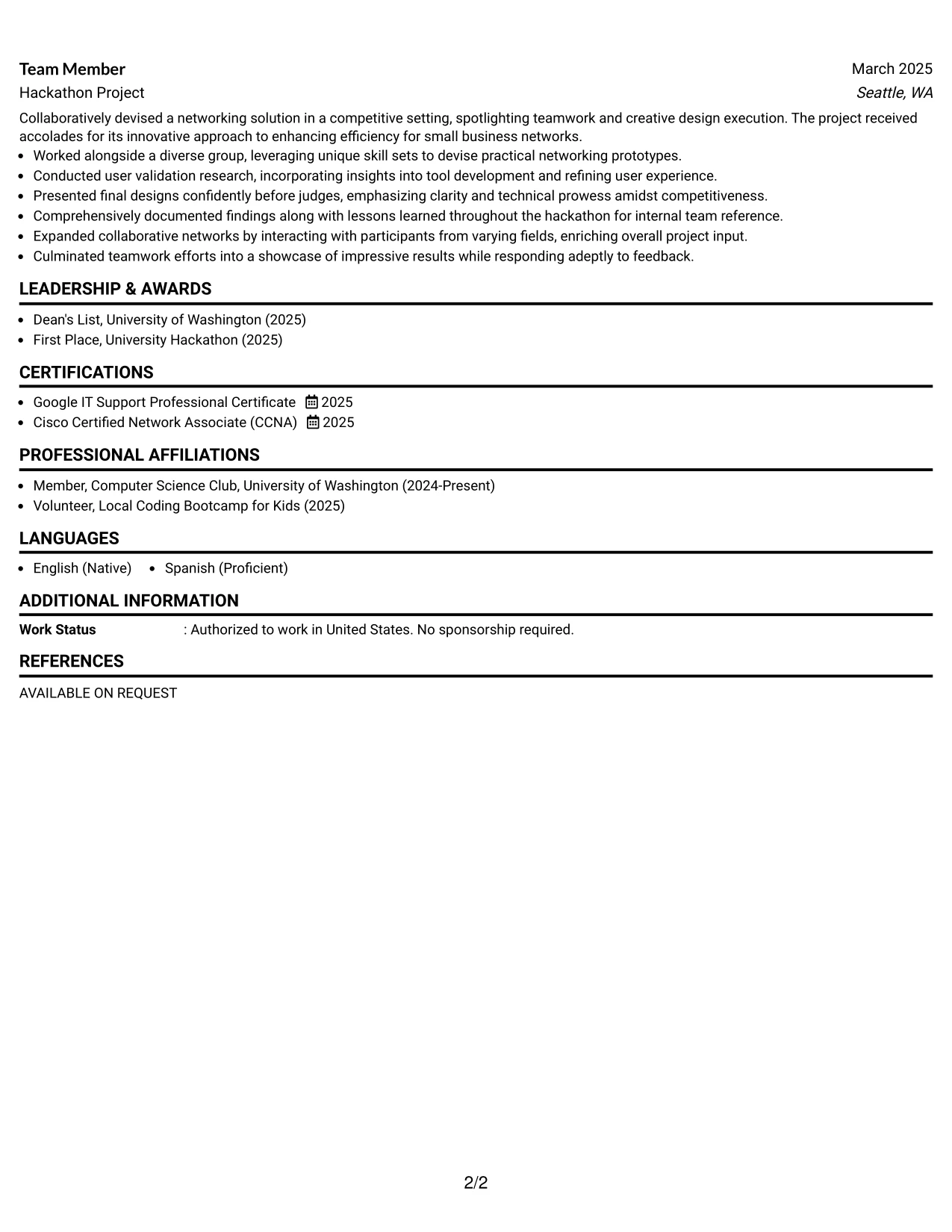 Resume Example Page 2