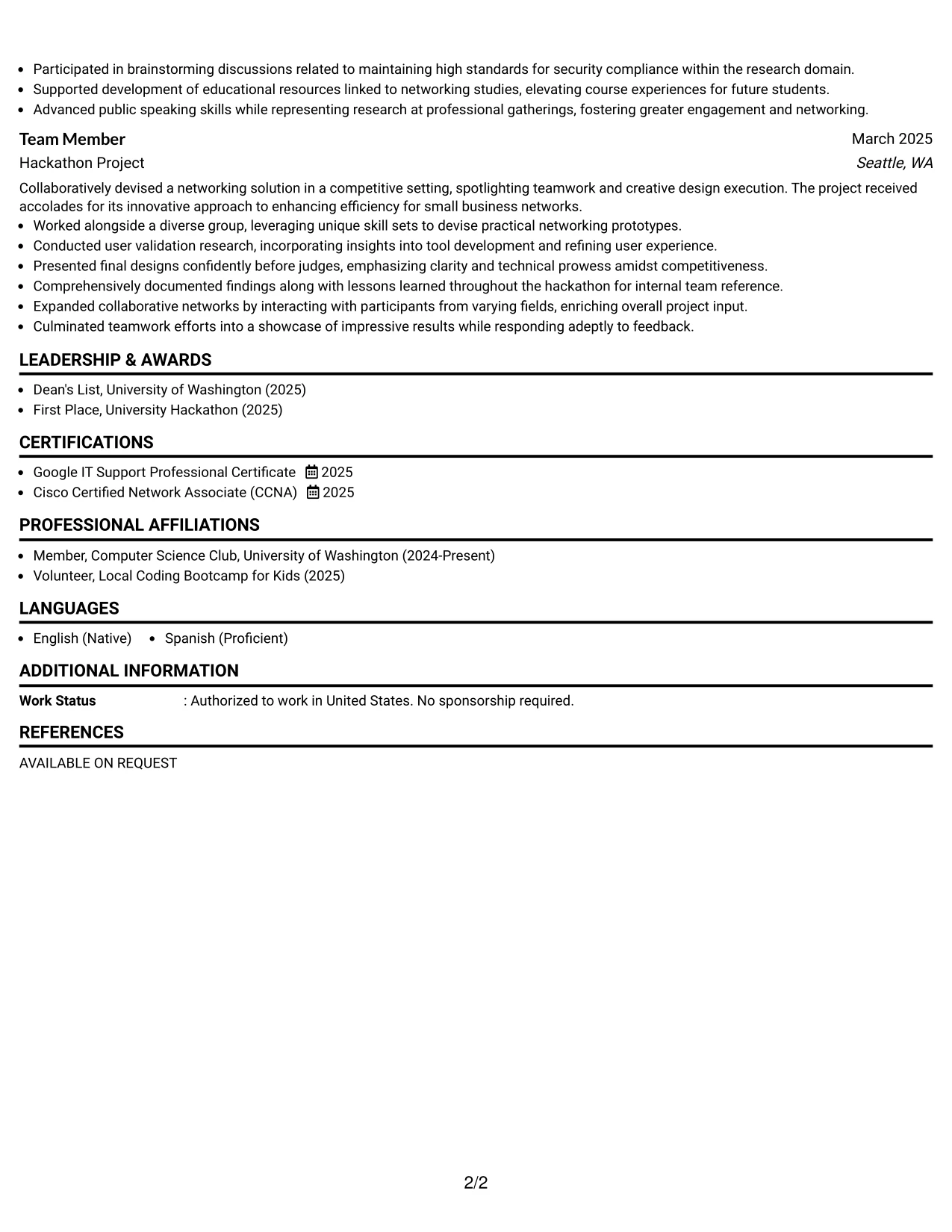 Resume Example Page 2
