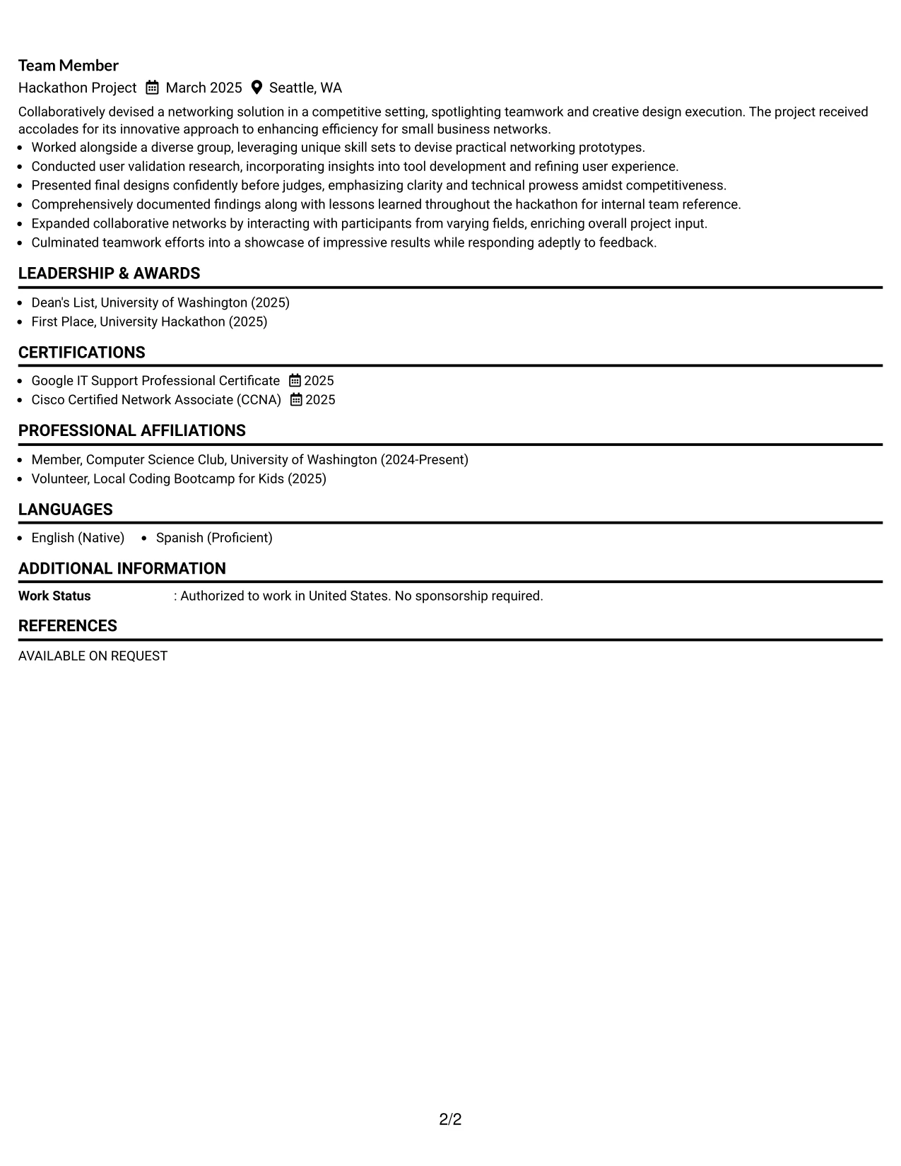 Resume Example Page 2