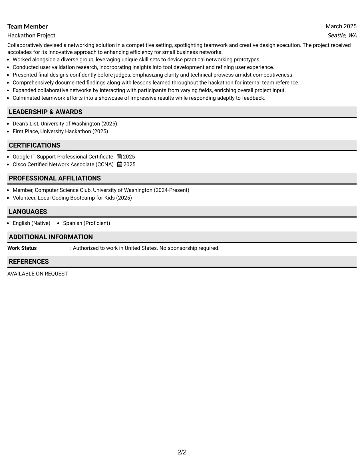Resume Example Page 2