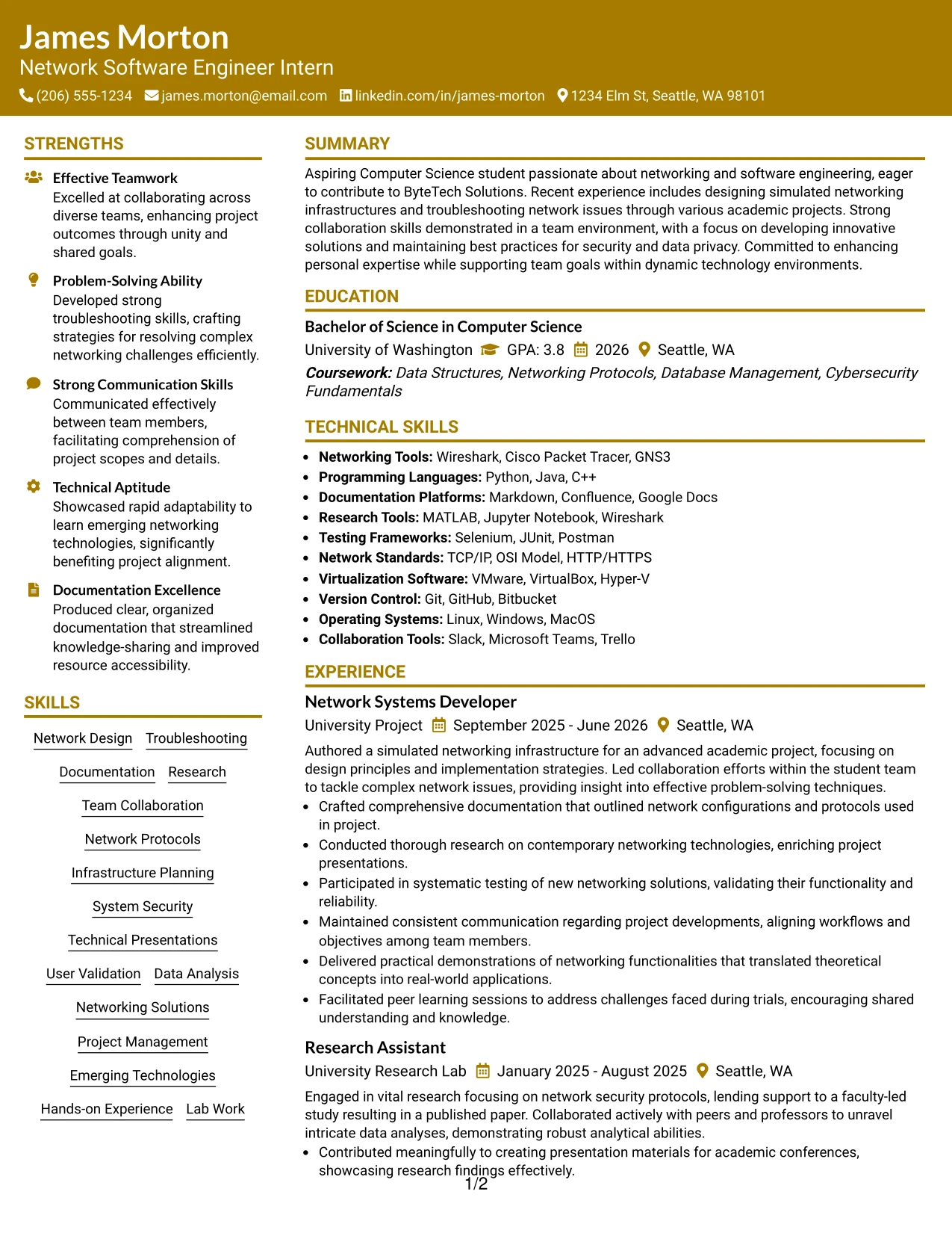 Resume Example Page 1