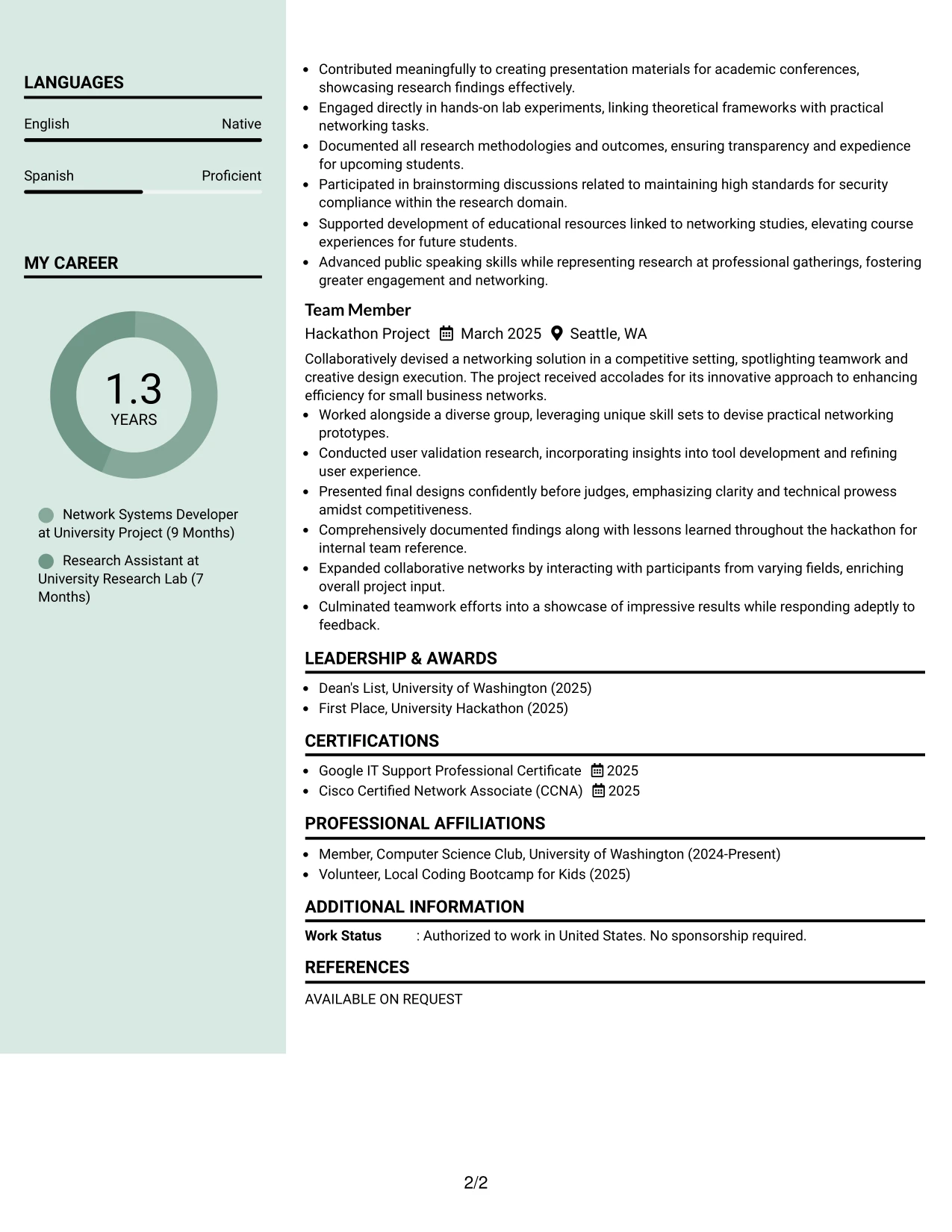 Resume Example Page 2