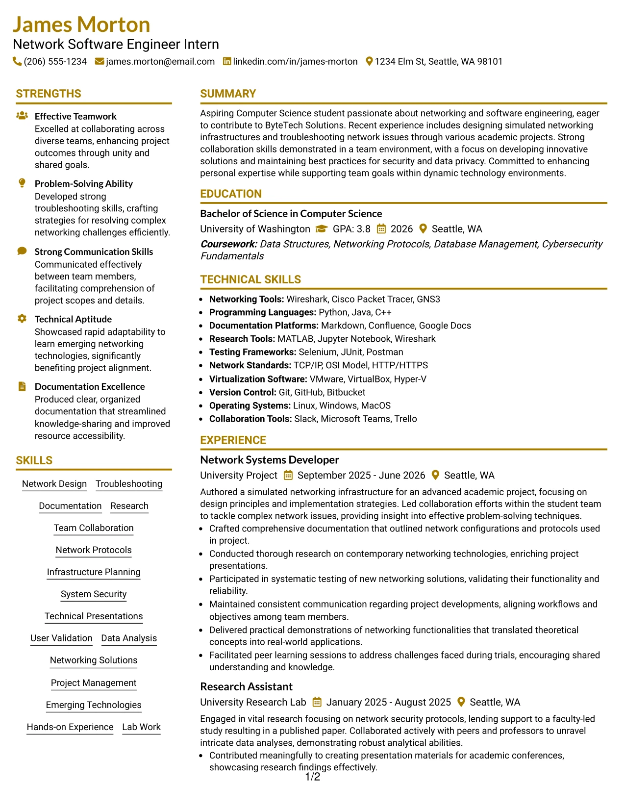 Resume Example Page 1