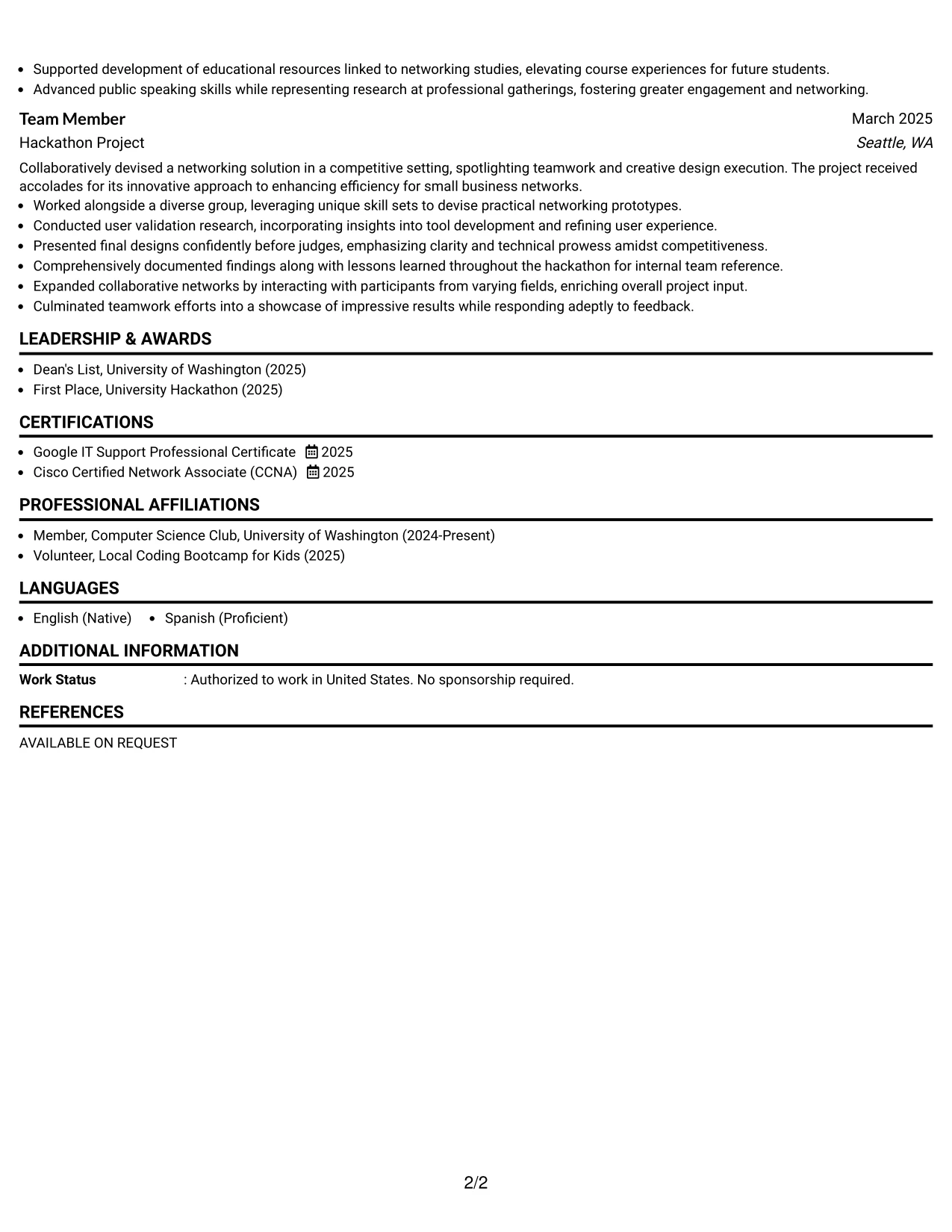 Resume Example Page 2