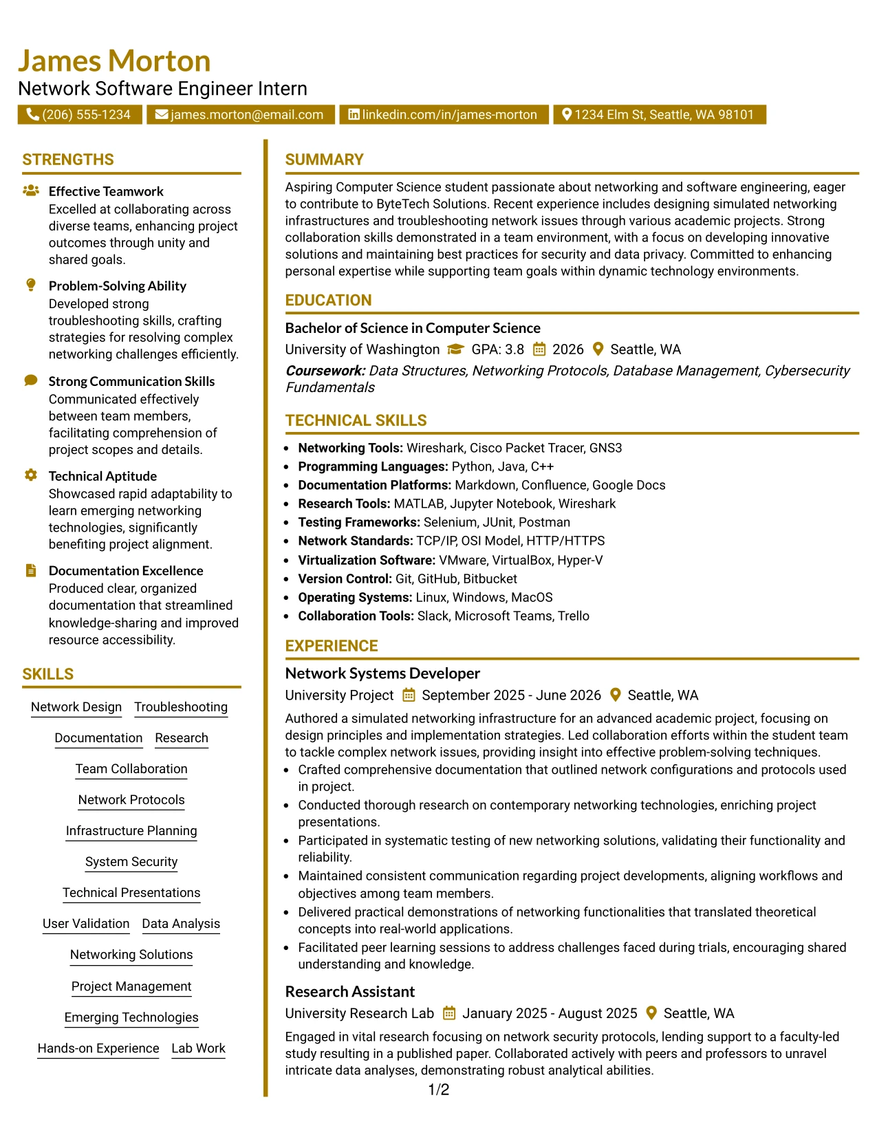 Resume Example Page 1