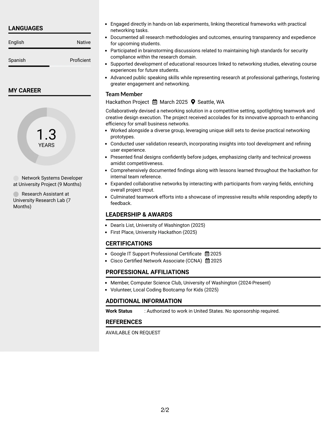 Resume Example Page 2