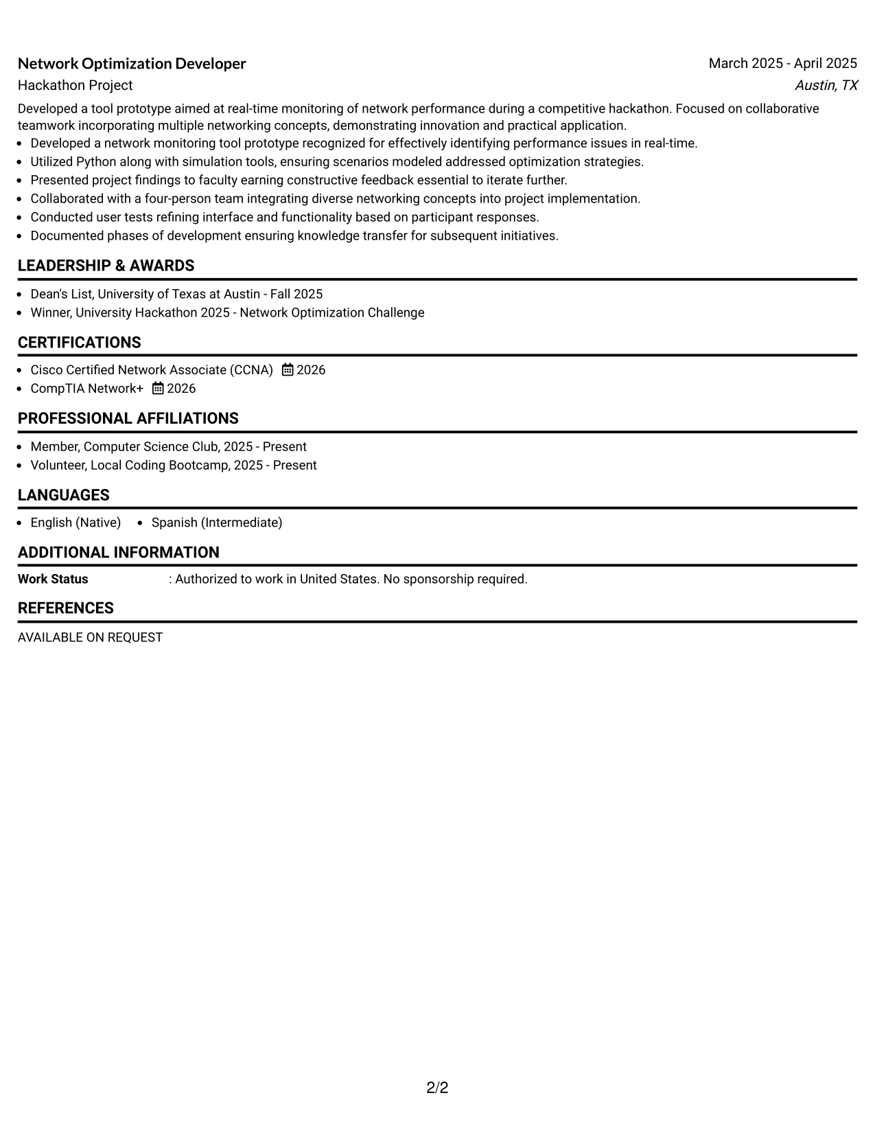 Resume Example Page 2