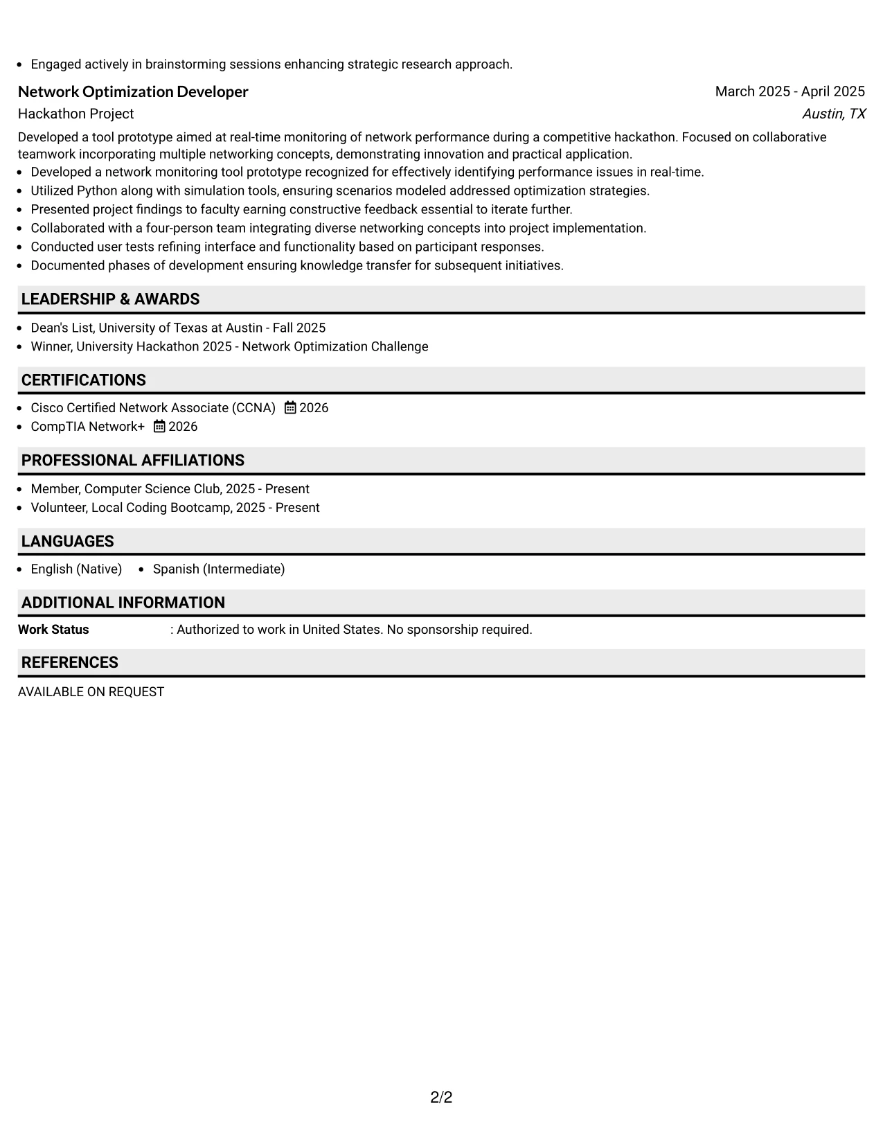 Resume Example Page 2