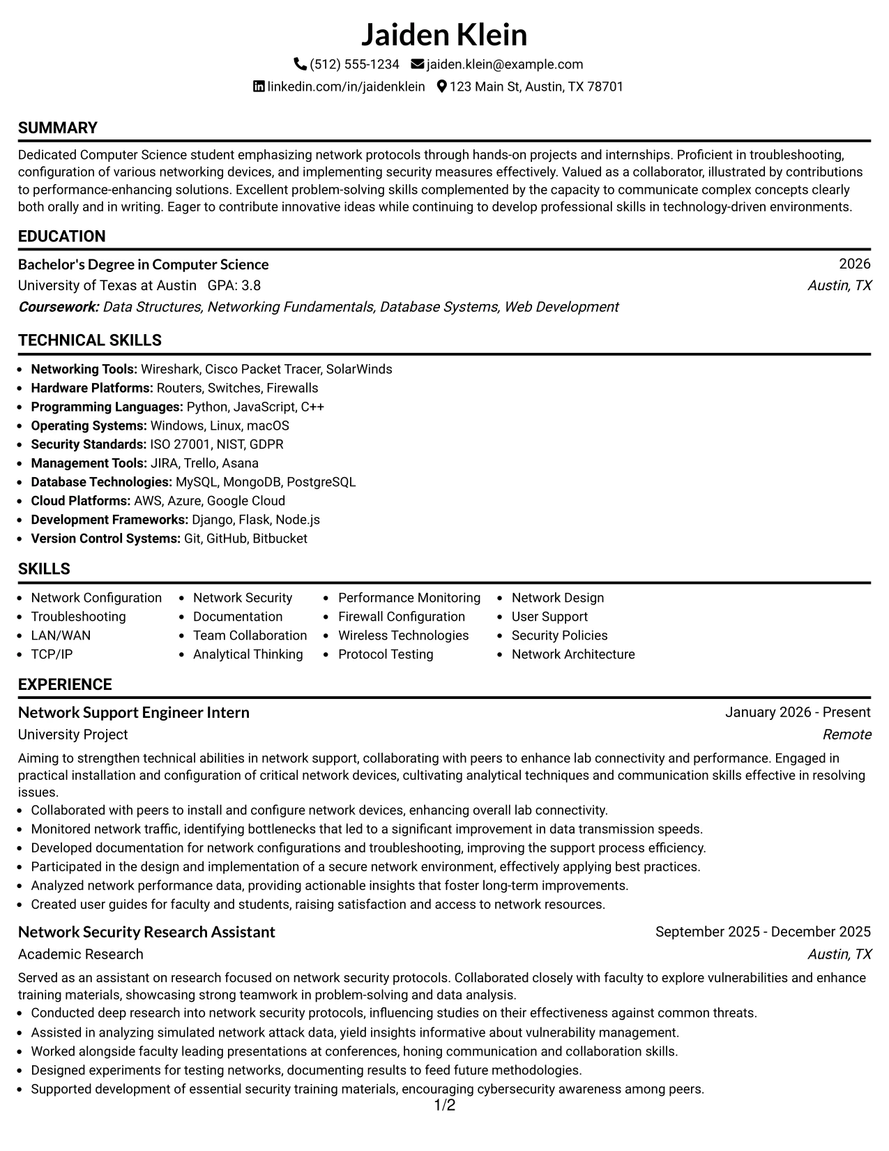 Resume Example Page 1