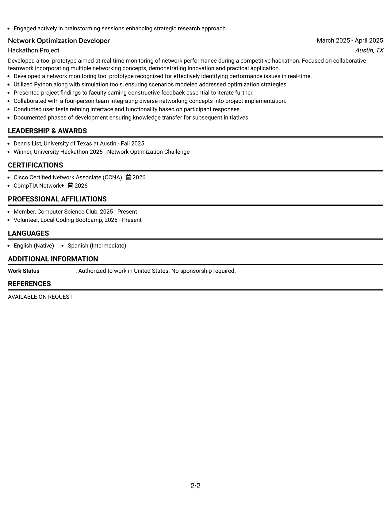 Resume Example Page 2