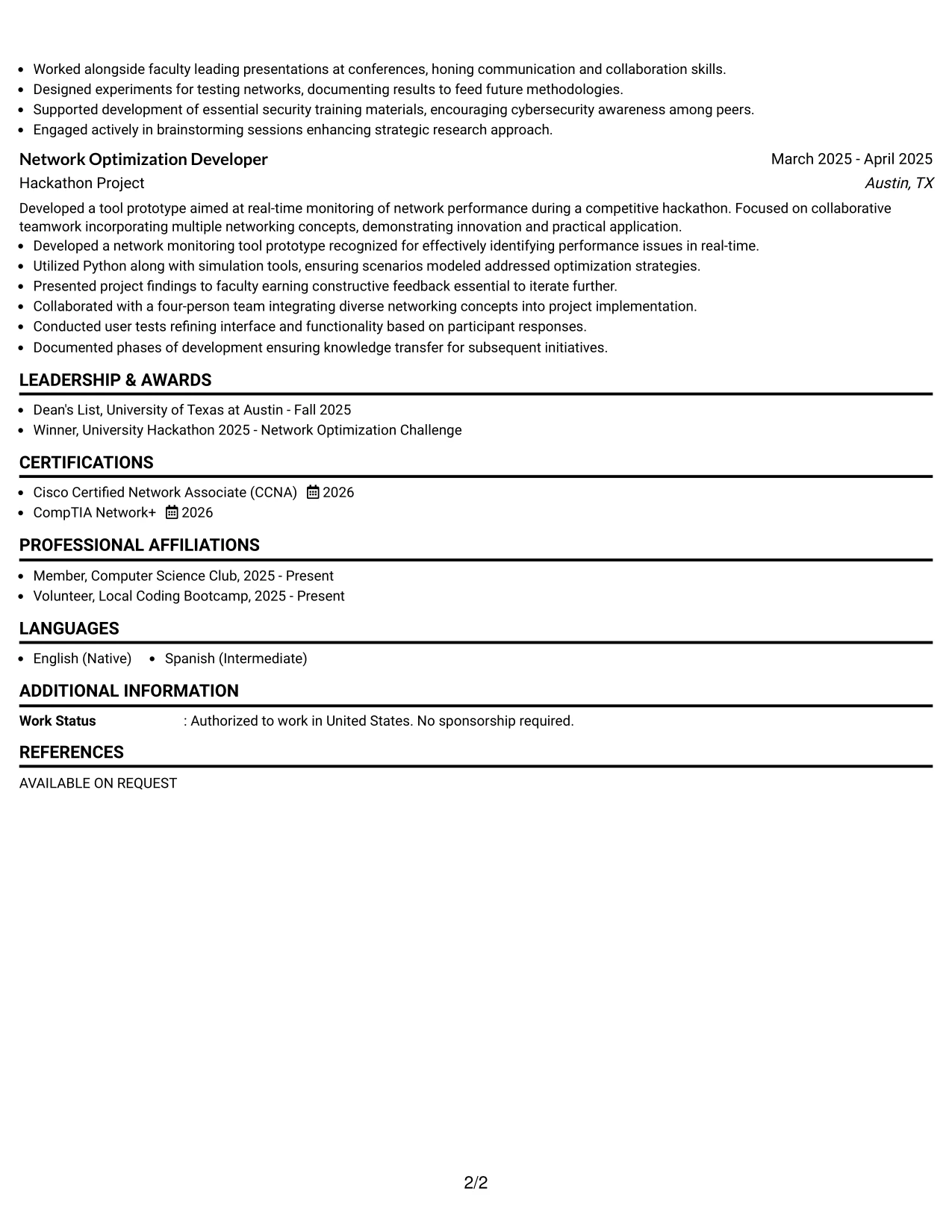 Resume Example Page 2
