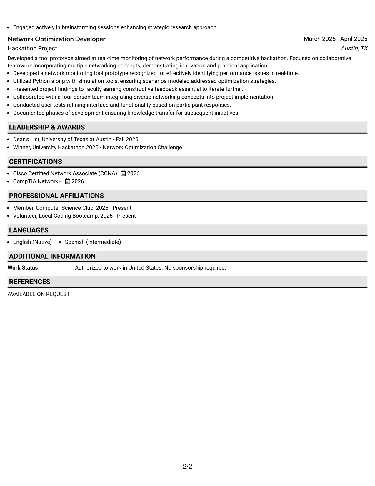 Resume Example Page 2