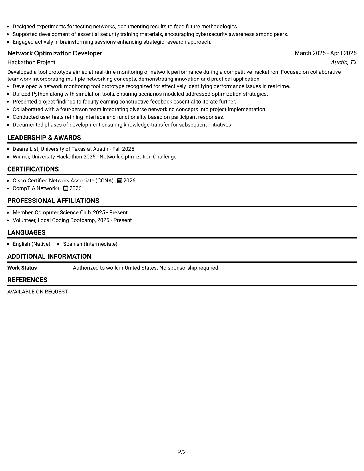 Resume Example Page 2