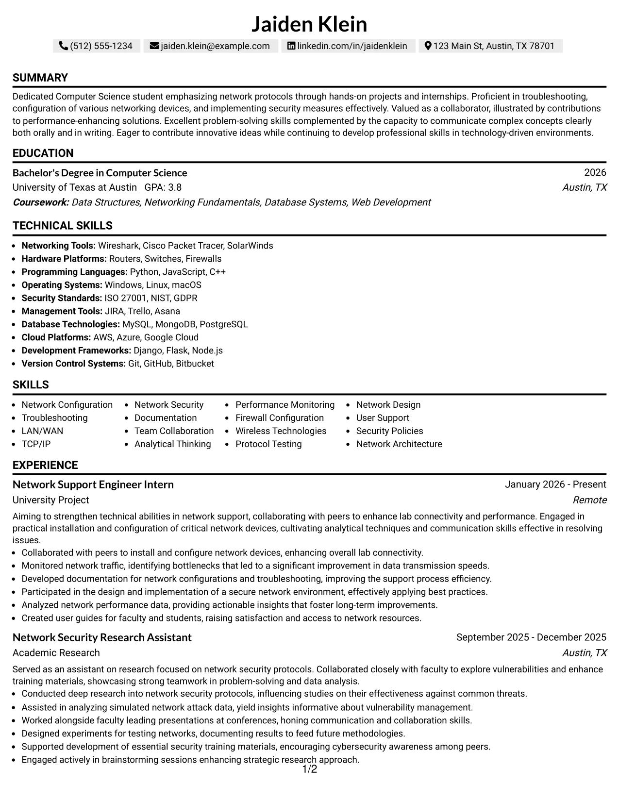 Resume Example Page 1