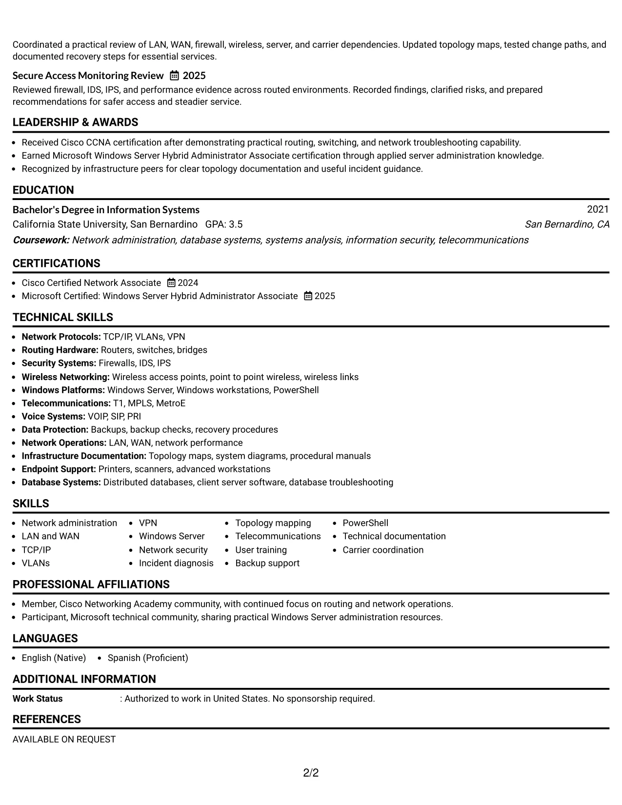 Resume Example Page 2